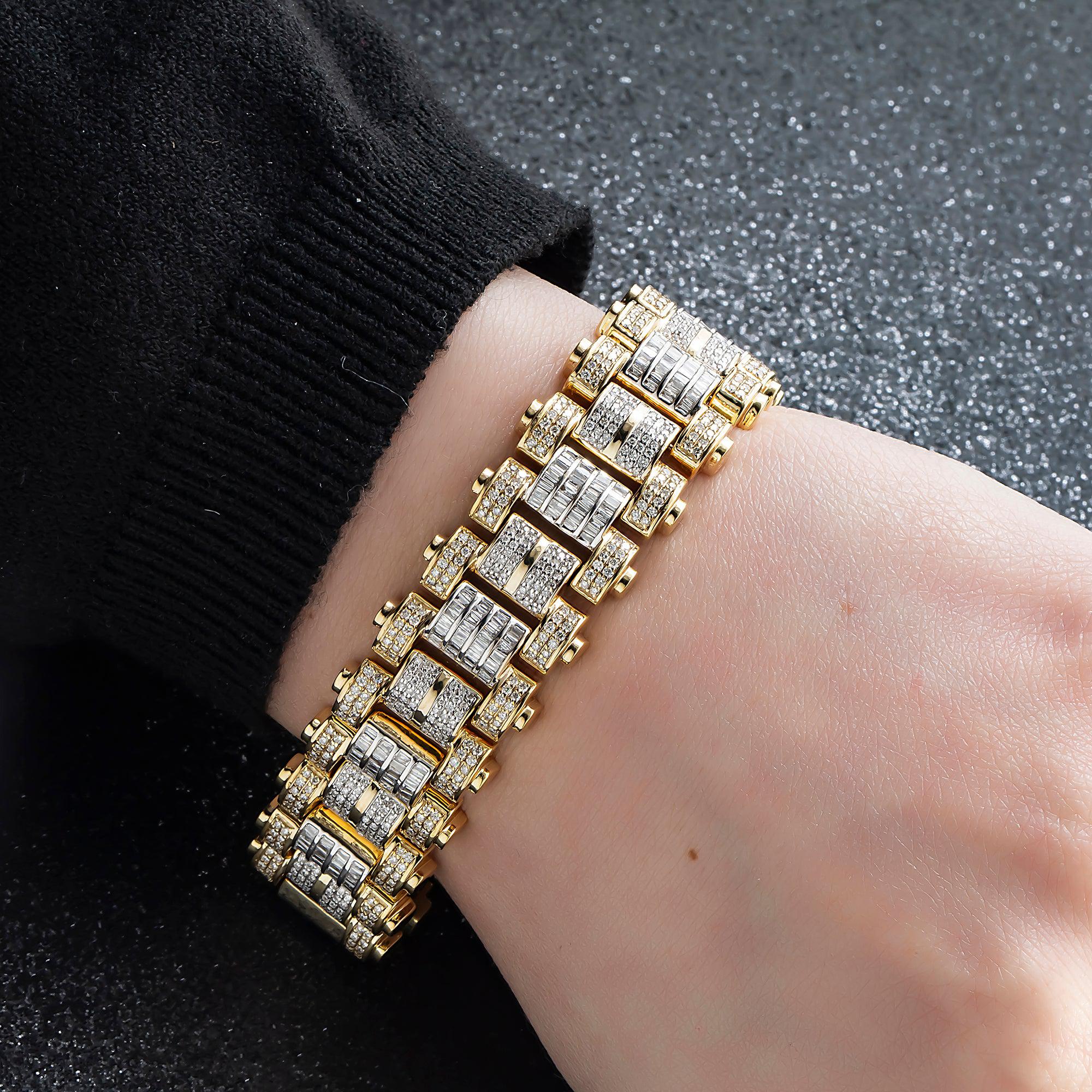 14K GOLD ROUND AND BAGUETTE DIAMOND JUBILEE BRACELET 8.00 CT