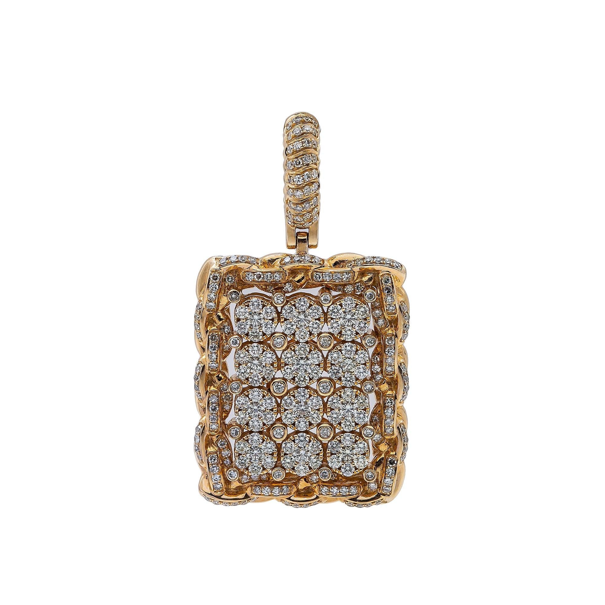 14K Yellow Gold Diamond Rectangular Pendant