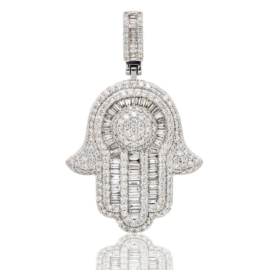 Unisex 14K White Gold Hamsa Pendant with 5.92 CT Diamonds