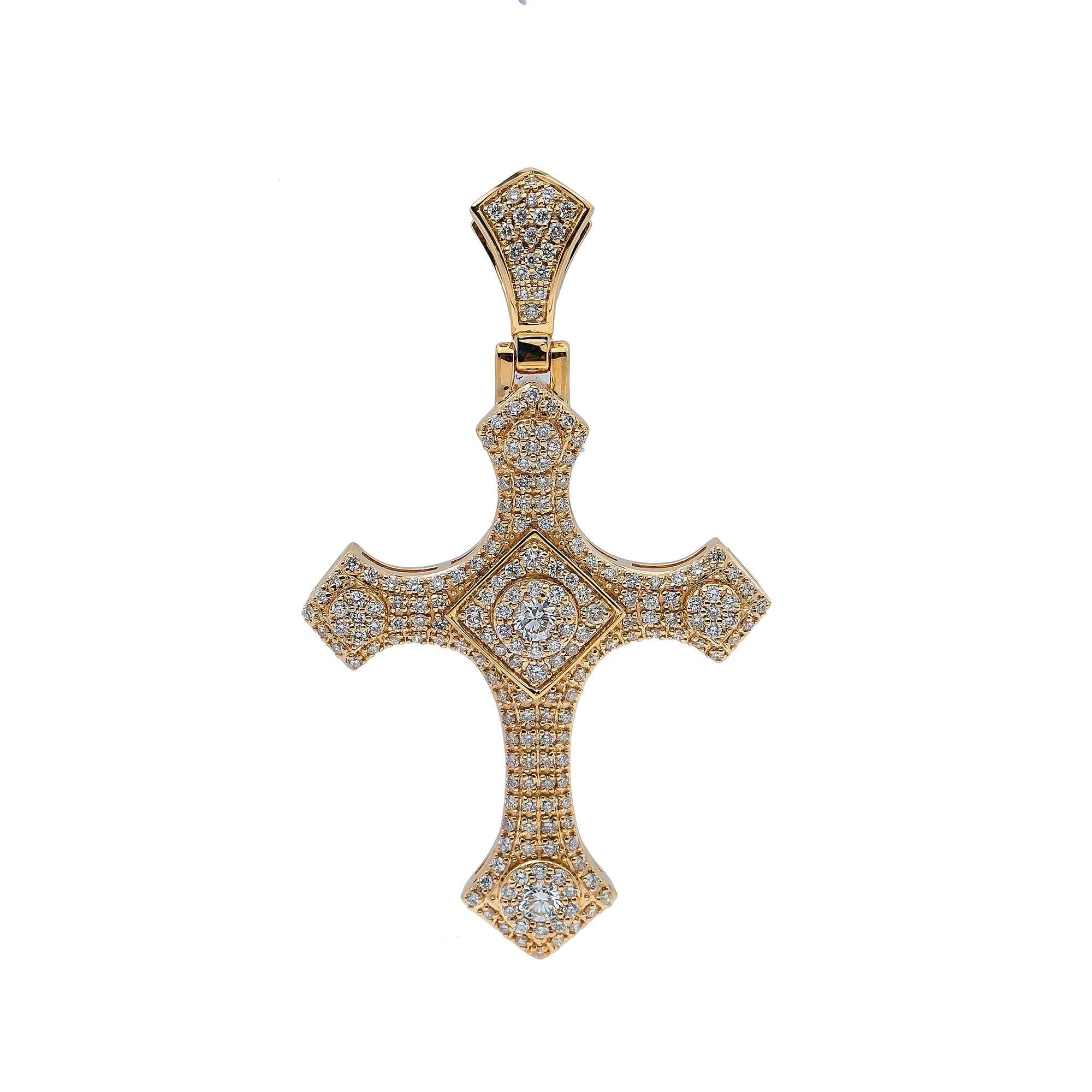 14K Yellow Gold Diamond Cross Pendant