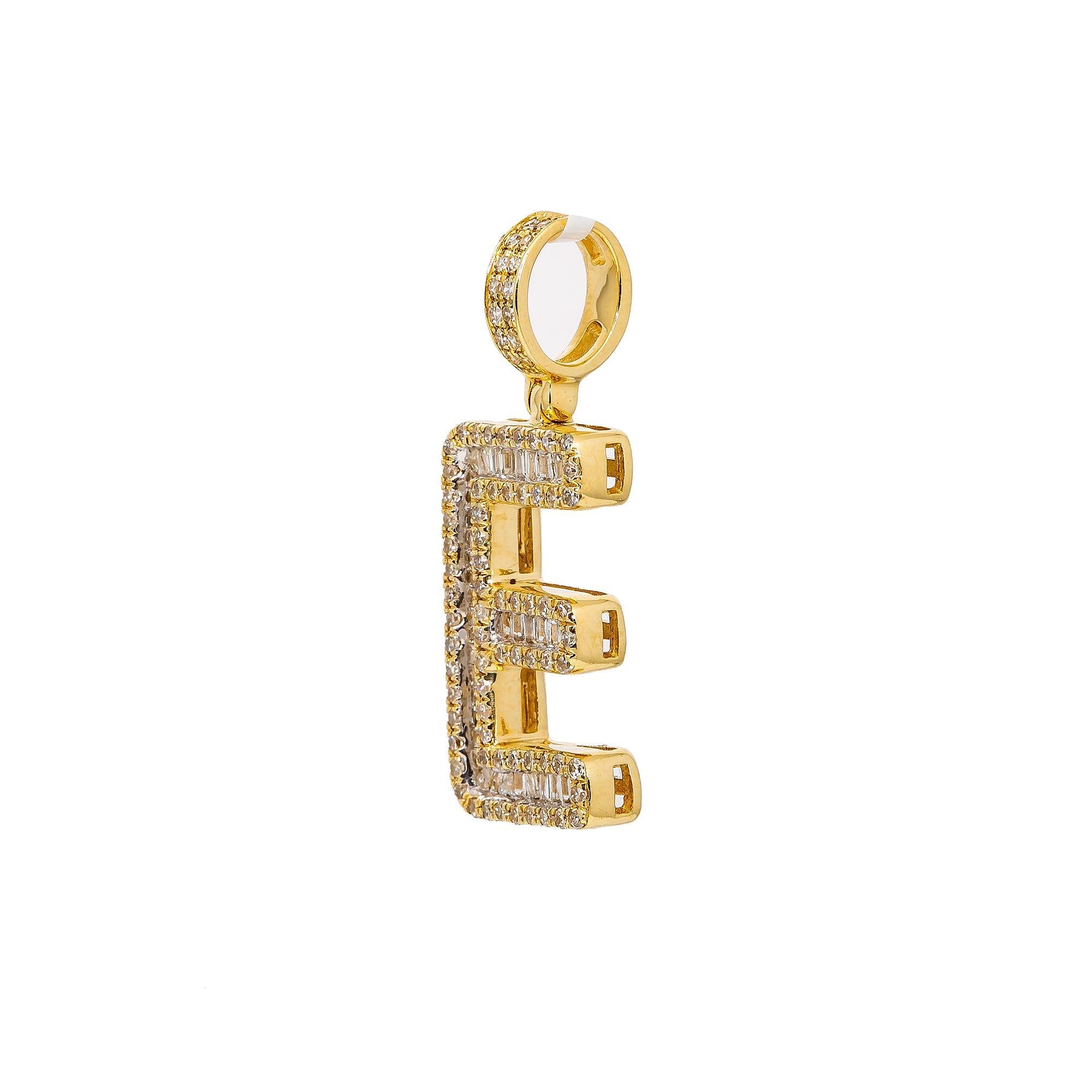 Unisex Diamond Initial E Pendant With .61CT Baguette And Round Diamonds