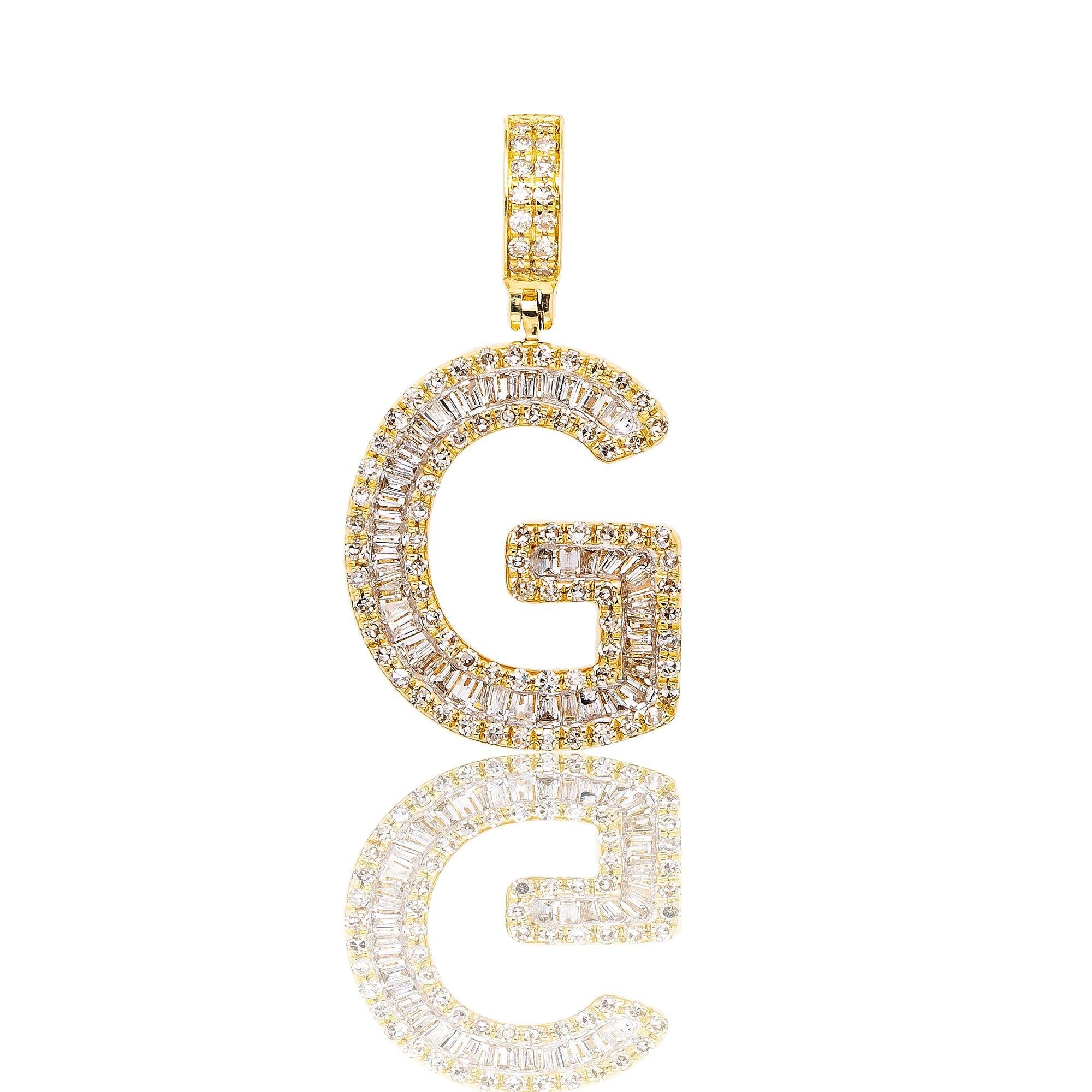 Unisex Diamond Initial G Pendant With 0.67 CT Baguette And Round Diamonds