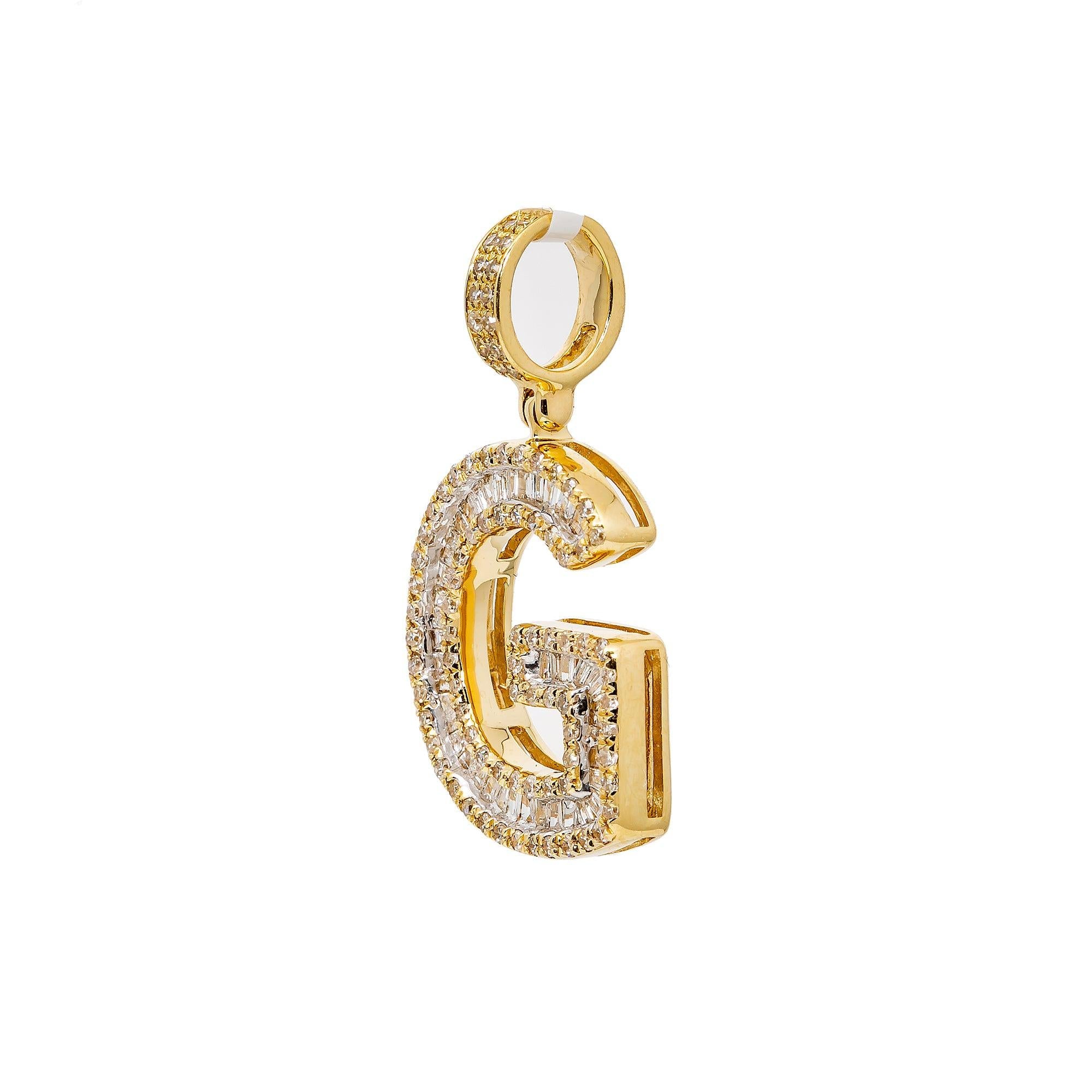 Unisex Diamond Initial G Pendant With 0.67 CT Baguette And Round Diamonds