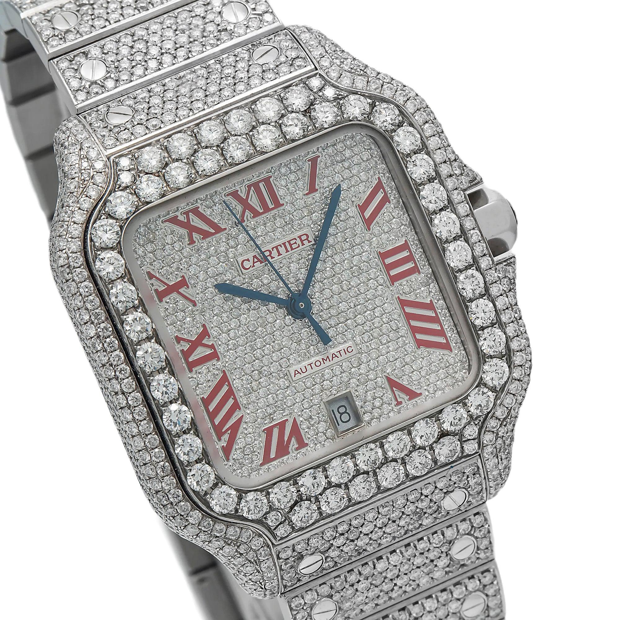 Cartier Santos WSSA0029 35MM Diamond Dial With Round Diamond Bezel