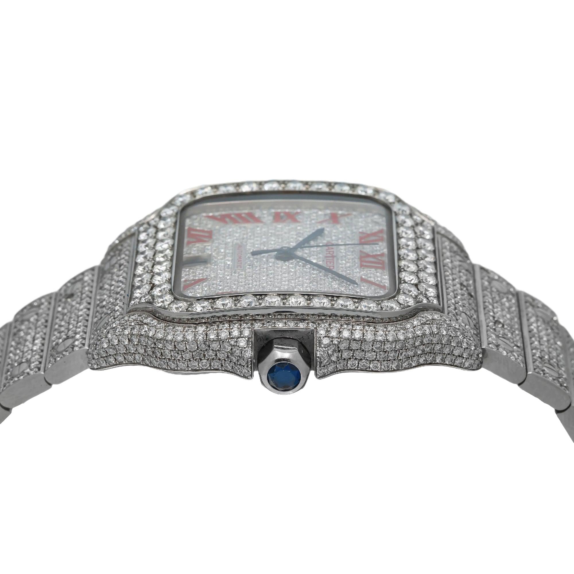 Cartier Santos WSSA0029 35MM Diamond Dial With Round Diamond Bezel