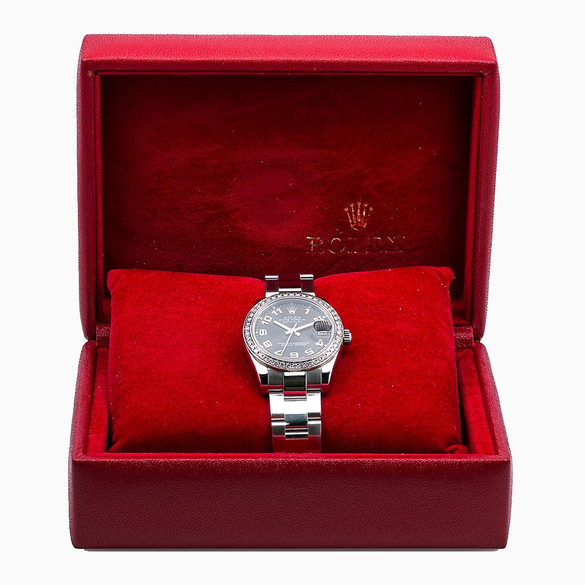 Rolex Datejust Ladies Diamond Watch 178384 31mm Black Dial Factory diamond Bezel With Stainless Steel Bracelet