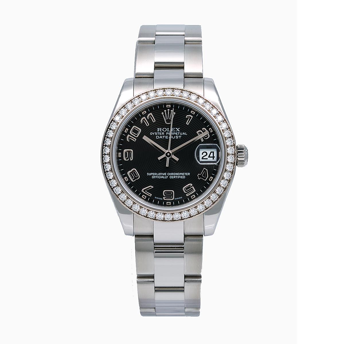 Rolex Datejust Ladies Diamond Watch 178384 31mm Black Dial Factory diamond Bezel With Stainless Steel Bracelet