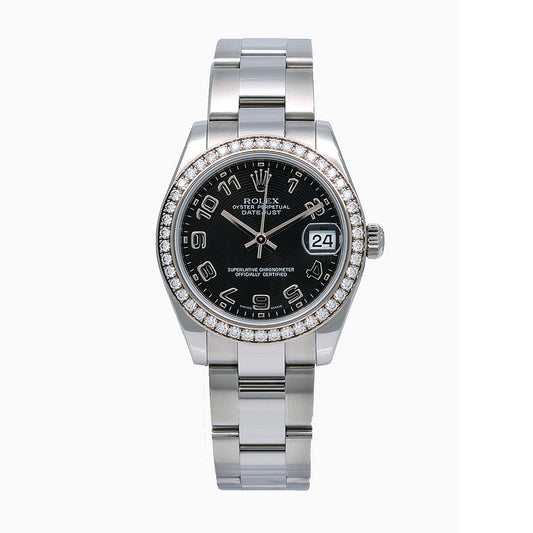 Rolex Datejust Ladies Diamond Watch 178384 31mm Black Dial Factory diamond Bezel With Stainless Steel Bracelet