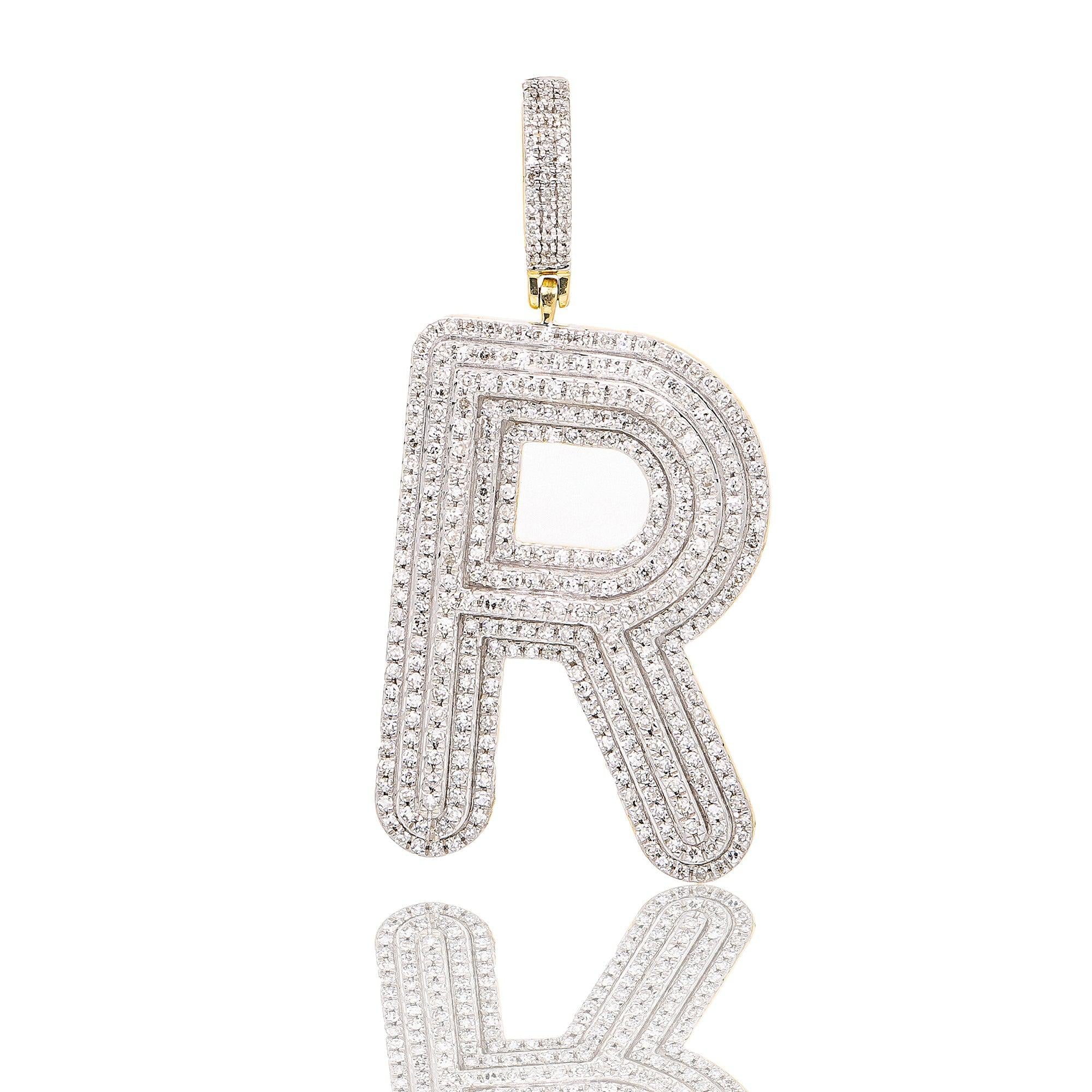 10K WHITE GOLD DIAMOND INITIAL LETTER R PENDANT 0.76 CT
