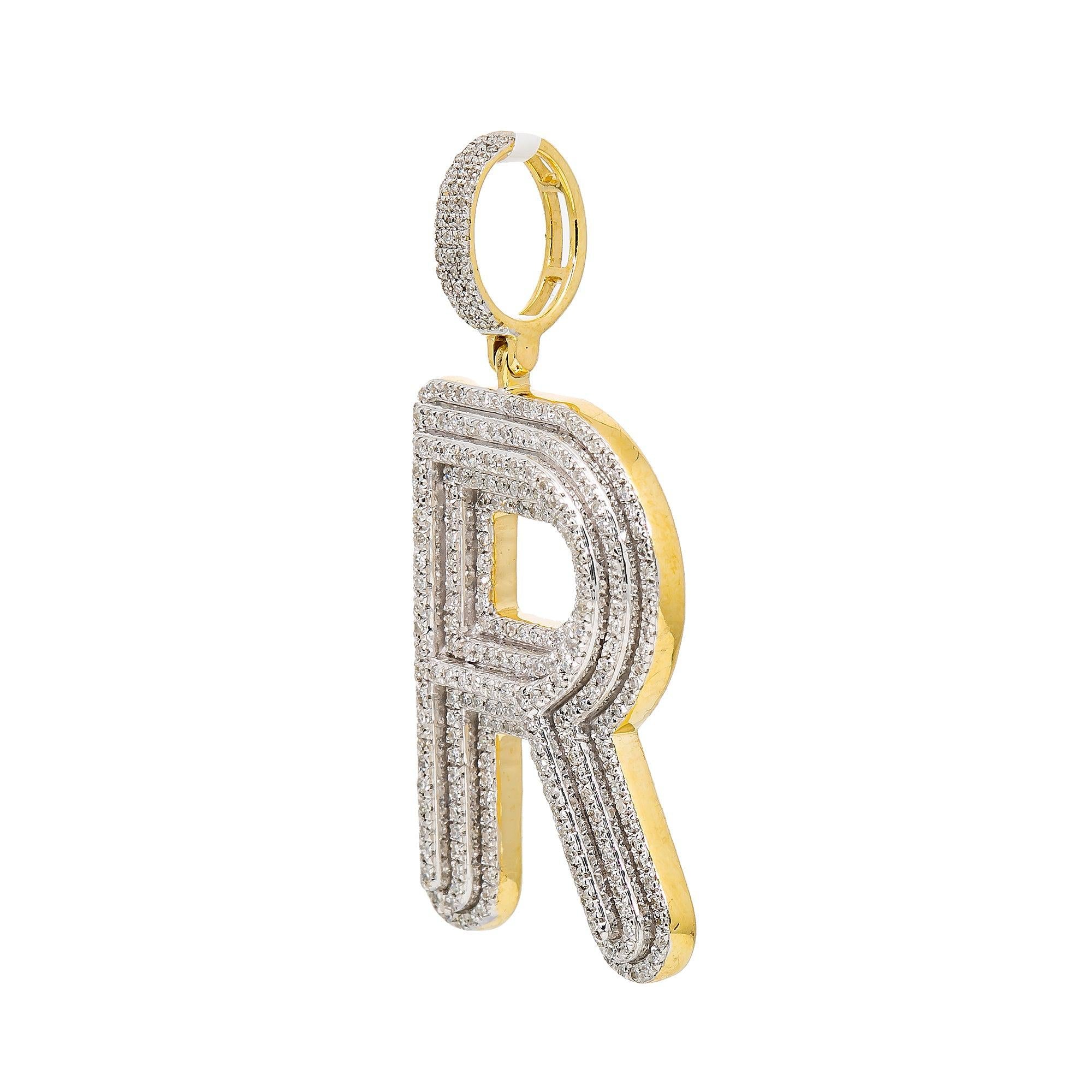 10K WHITE GOLD DIAMOND INITIAL LETTER R PENDANT 0.76 CT