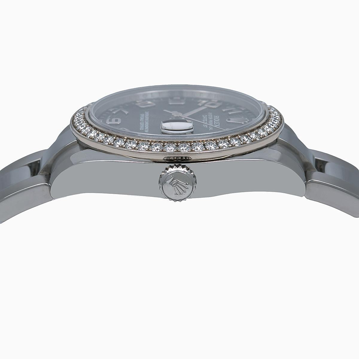 Rolex Datejust Ladies Diamond Watch 178384 31mm Black Dial Factory diamond Bezel With Stainless Steel Bracelet