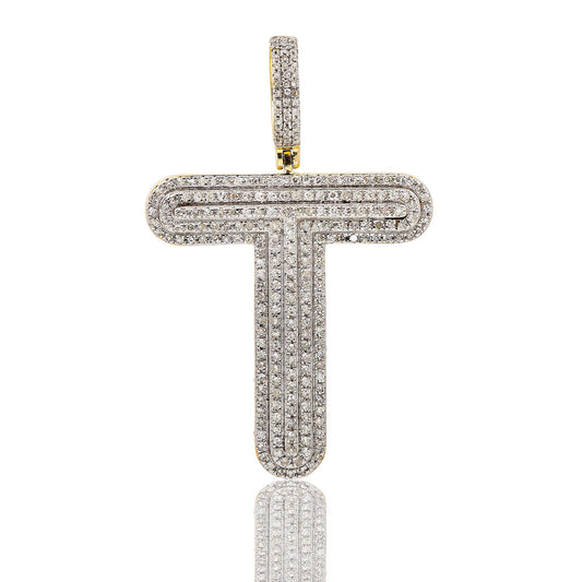 Unisex 14K Yellow Gold Initial T Pendant with .62 CT Diamonds