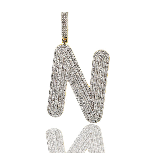 Unisex 14K Yellow Gold Initial N Pendant with .86 CT Diamonds
