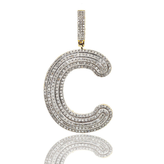 Unisex 10K White Gold Initial C Pendant with .76 CT Diamonds