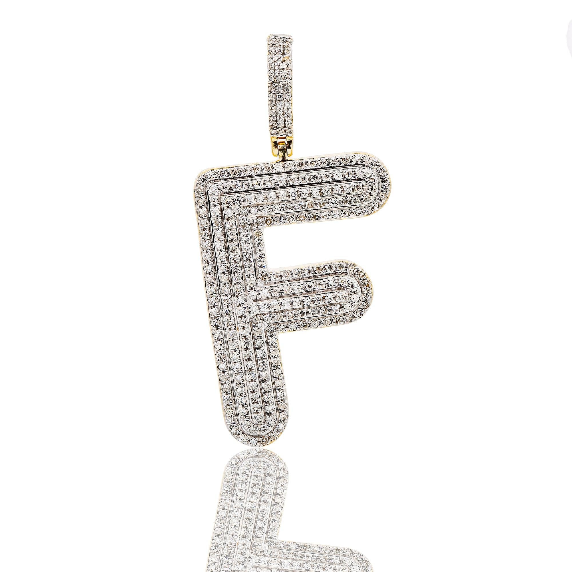 Unisex 10K Yellow Gold Initial F Pendant with .68 CT Diamonds