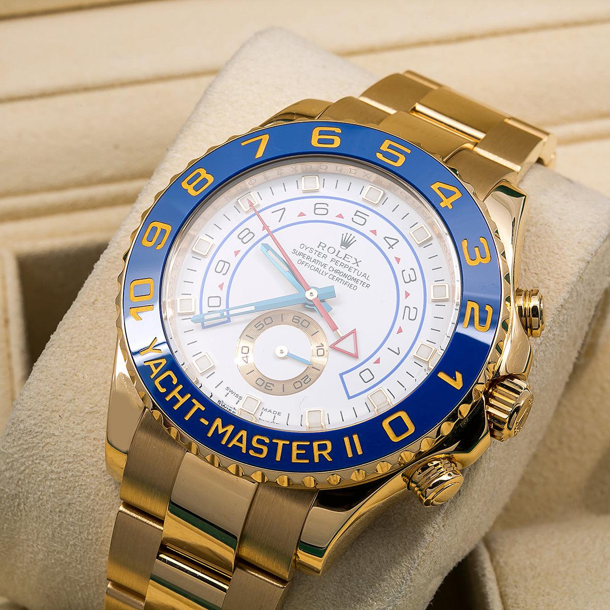 Rolex Yacht-Master II 116688 44MM White Dial With Blue Hands And Yellow Gold Oyster Bracelet