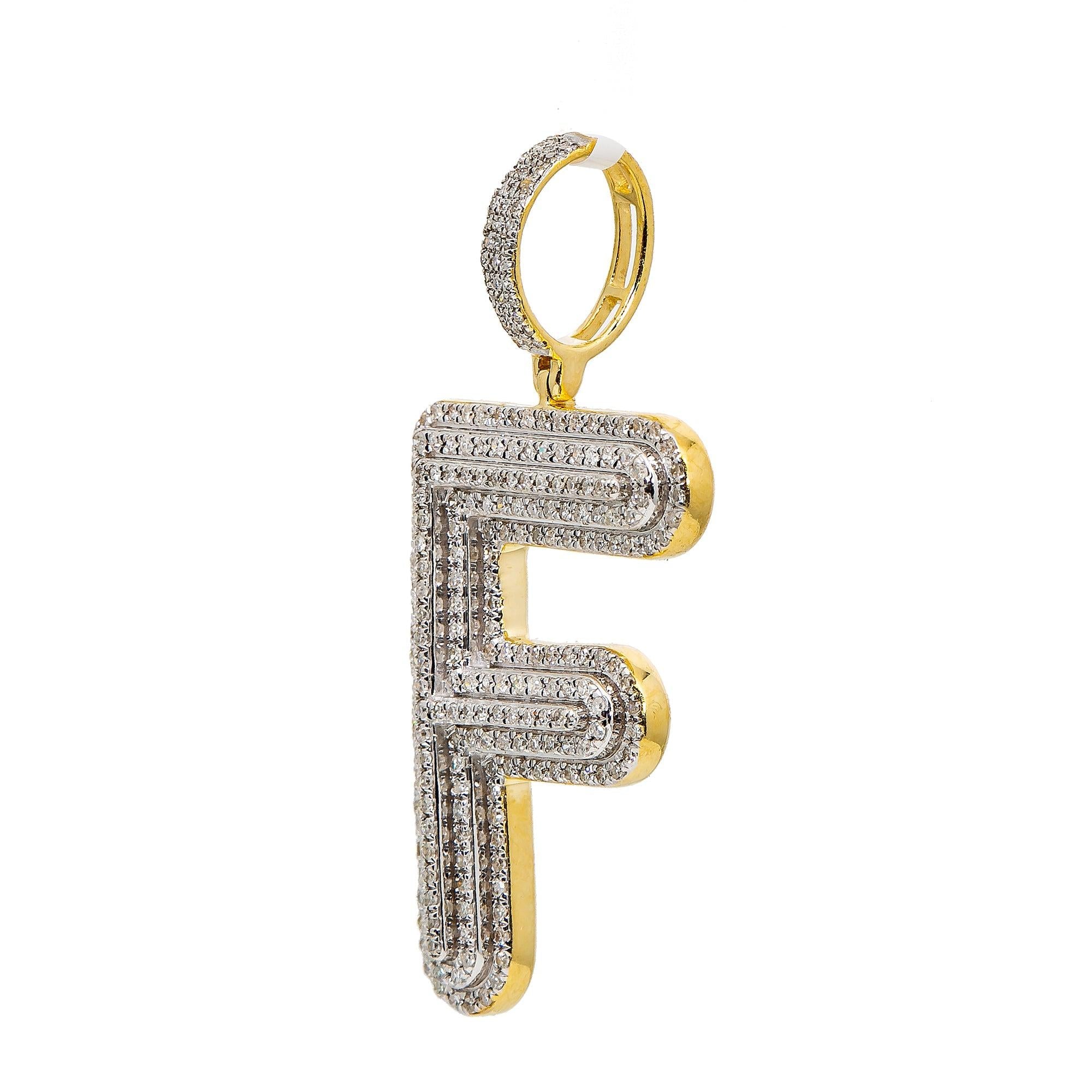 Unisex 10K Yellow Gold Initial F Pendant with .68 CT Diamonds