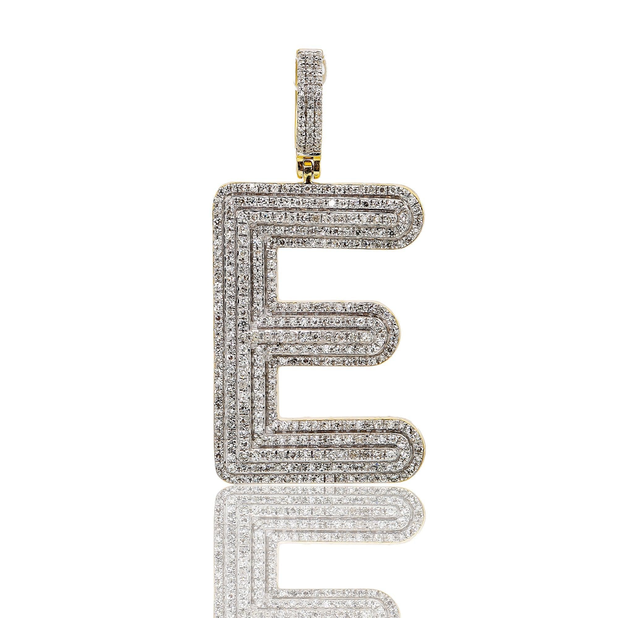 Unisex 10K White Gold Initial E Pendant with .72 CT Diamonds