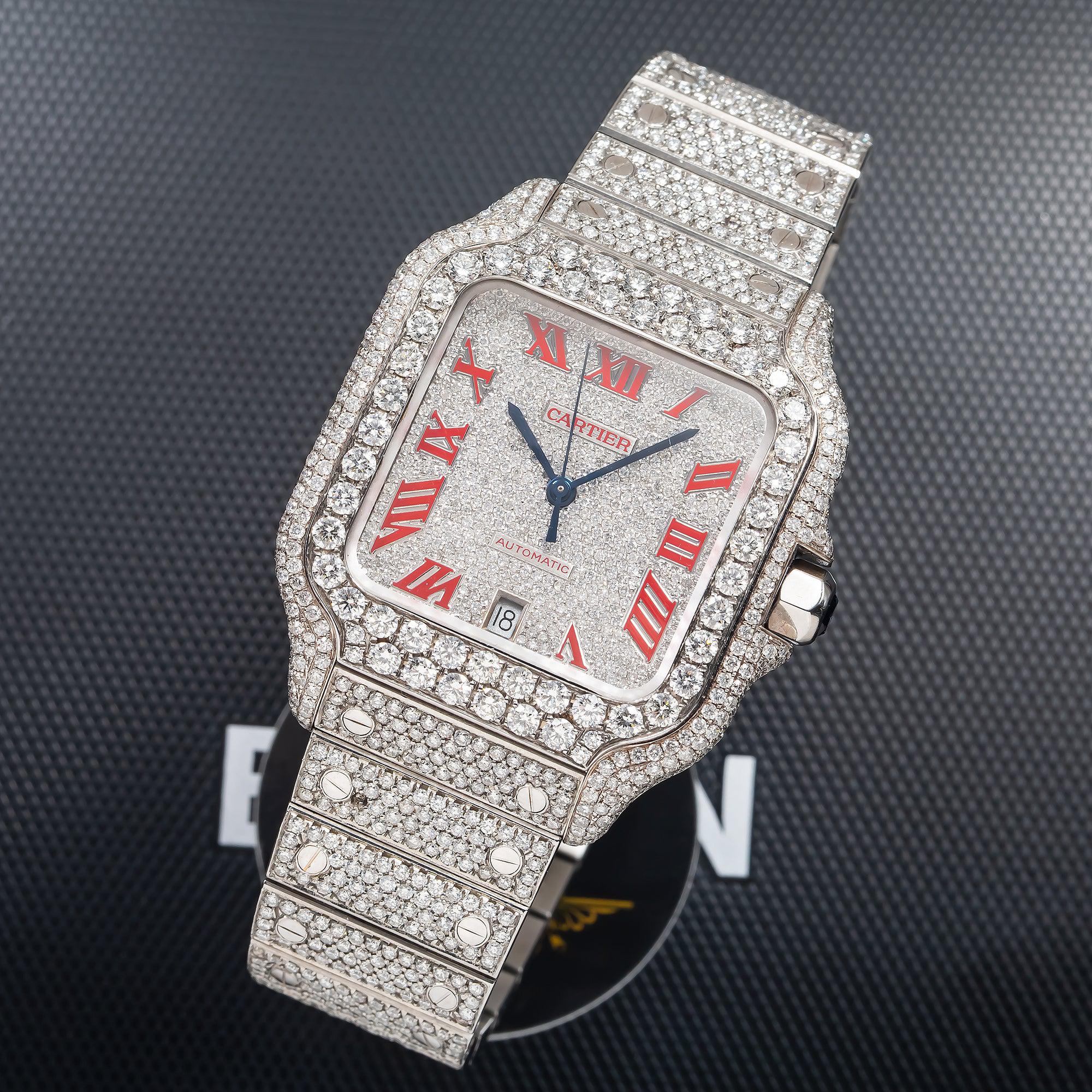 Cartier Santos WSSA0029 35MM Diamond Dial With Round Diamond Bezel