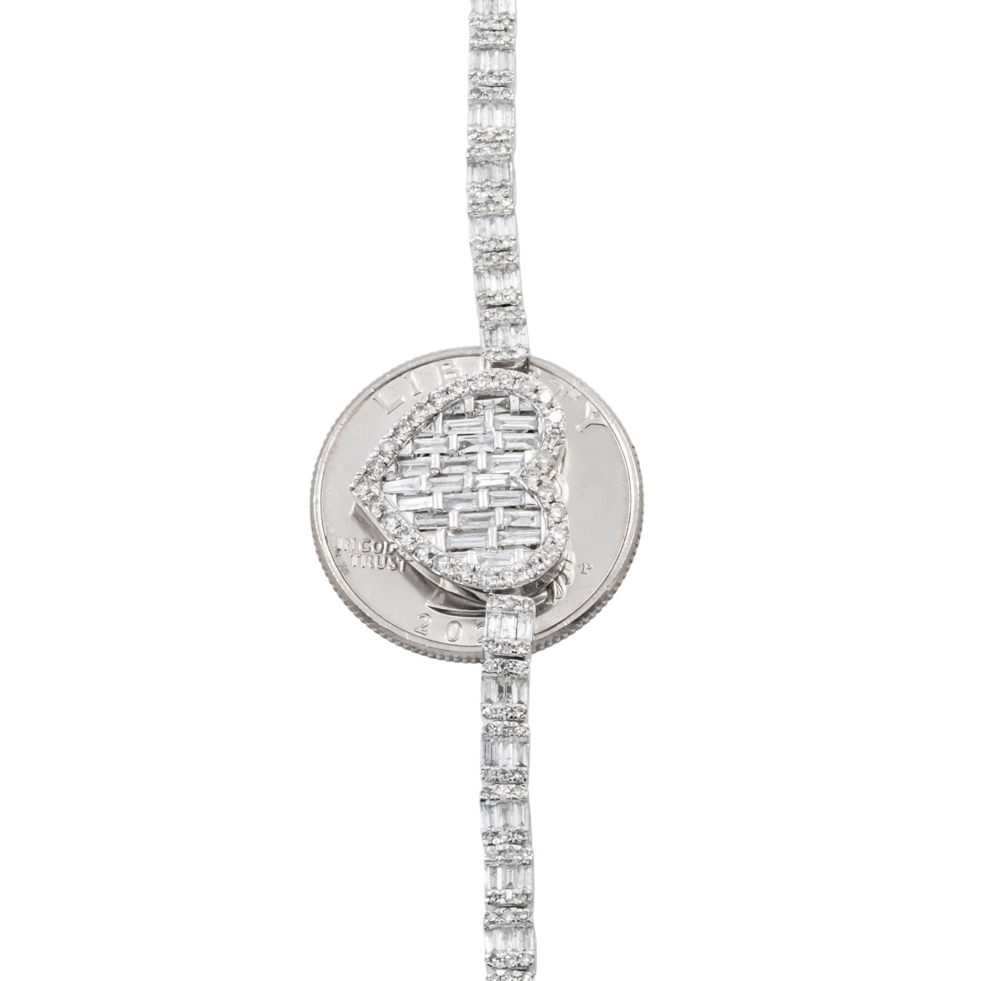 10K GOLD BAGUETTE AND ROUND DIAMOND HEART CHAIN 7.36 CT