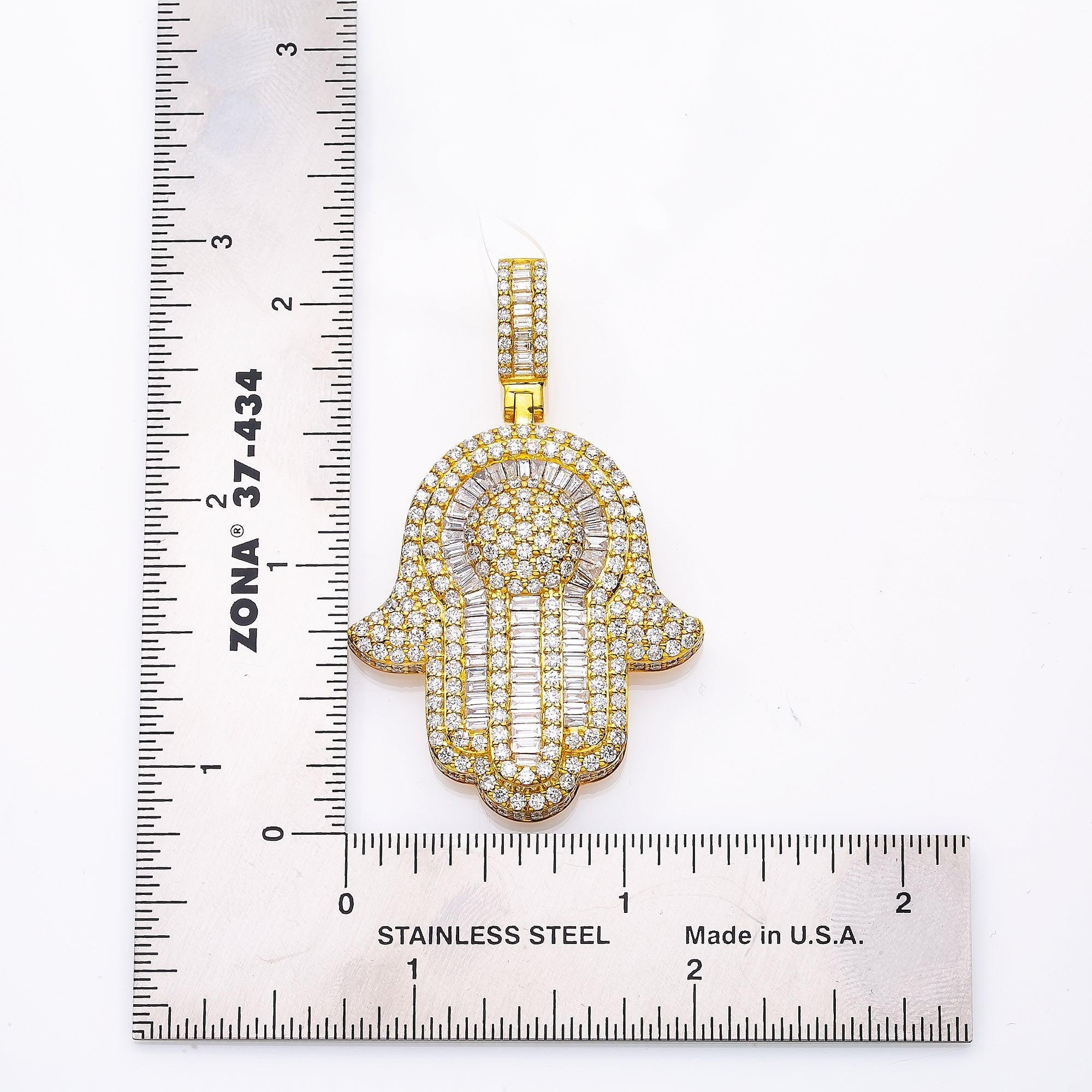 14K Yellow Gold Hamsa Pendant with 5.92 CT Diamonds