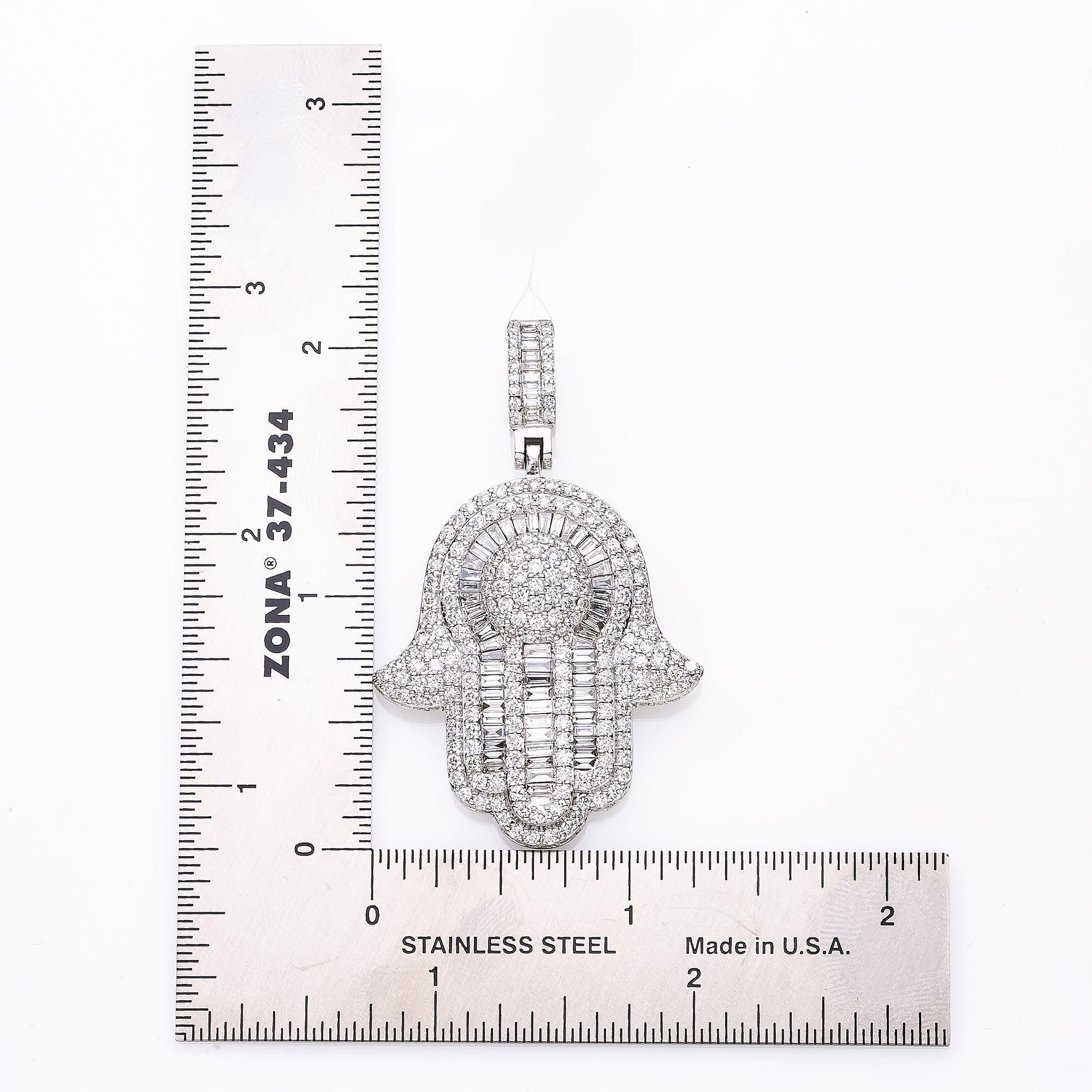 Unisex 14K White Gold Hamsa Pendant with 5.92 CT Diamonds