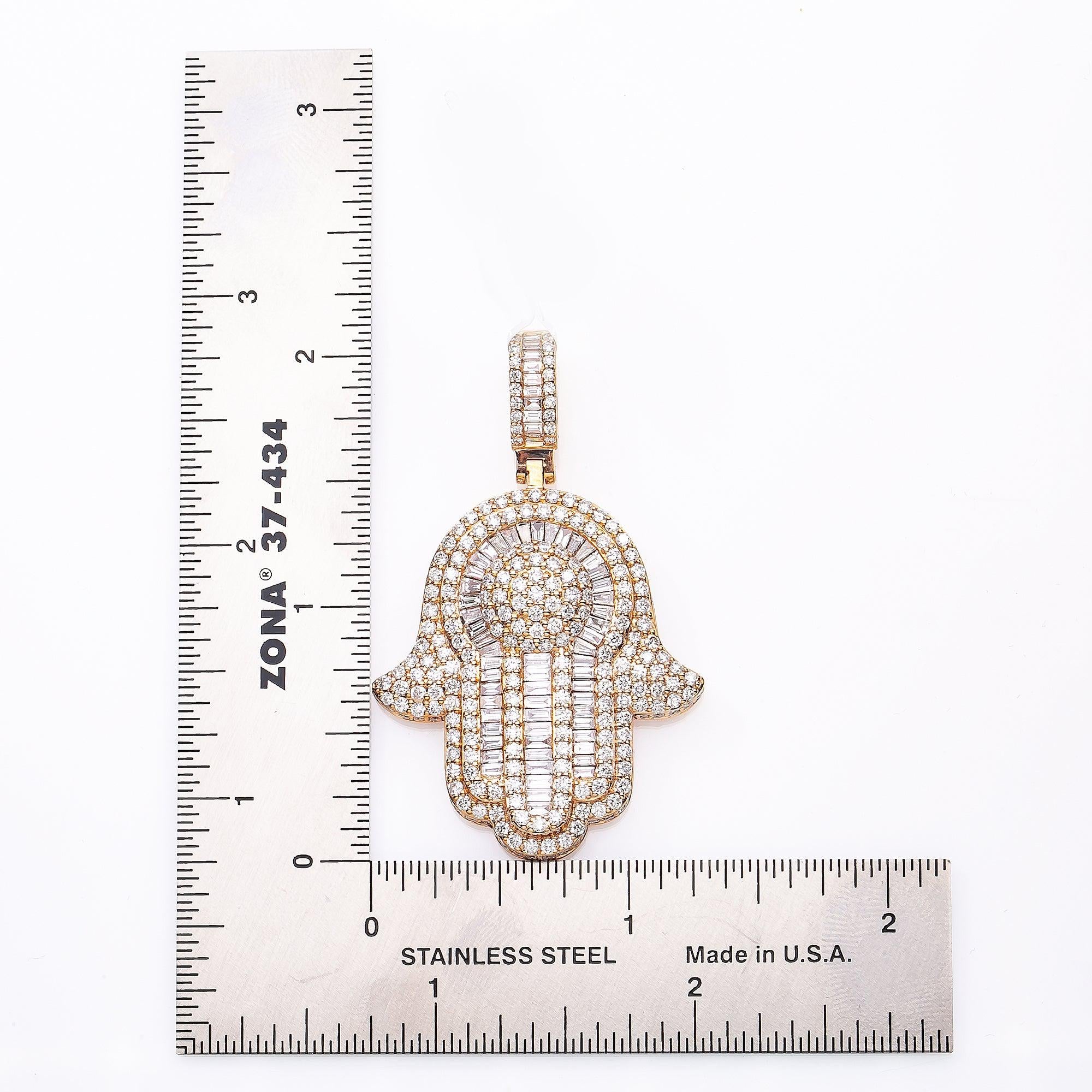 Unisex 14K Rose Gold Hamsa Pendant with 5.92 CT Diamonds