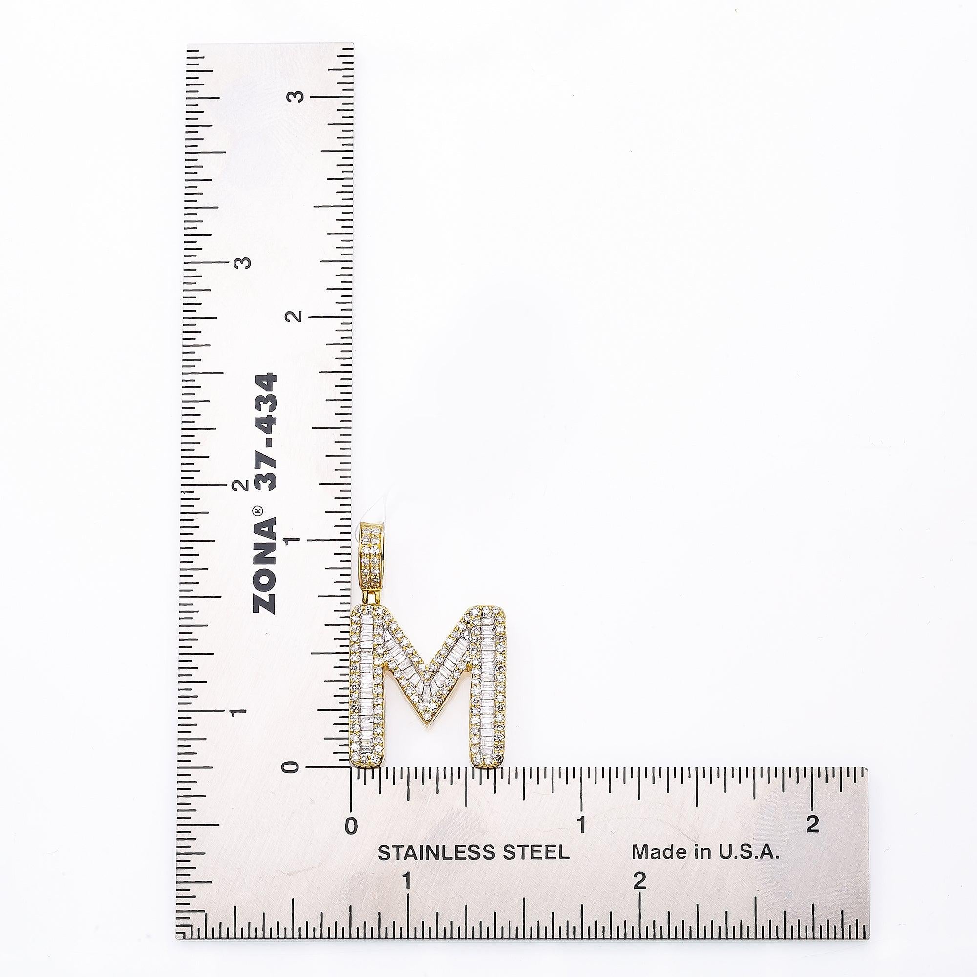 Unisex Diamond Initial M Pendant With .84CT Baguette And Round Diamonds