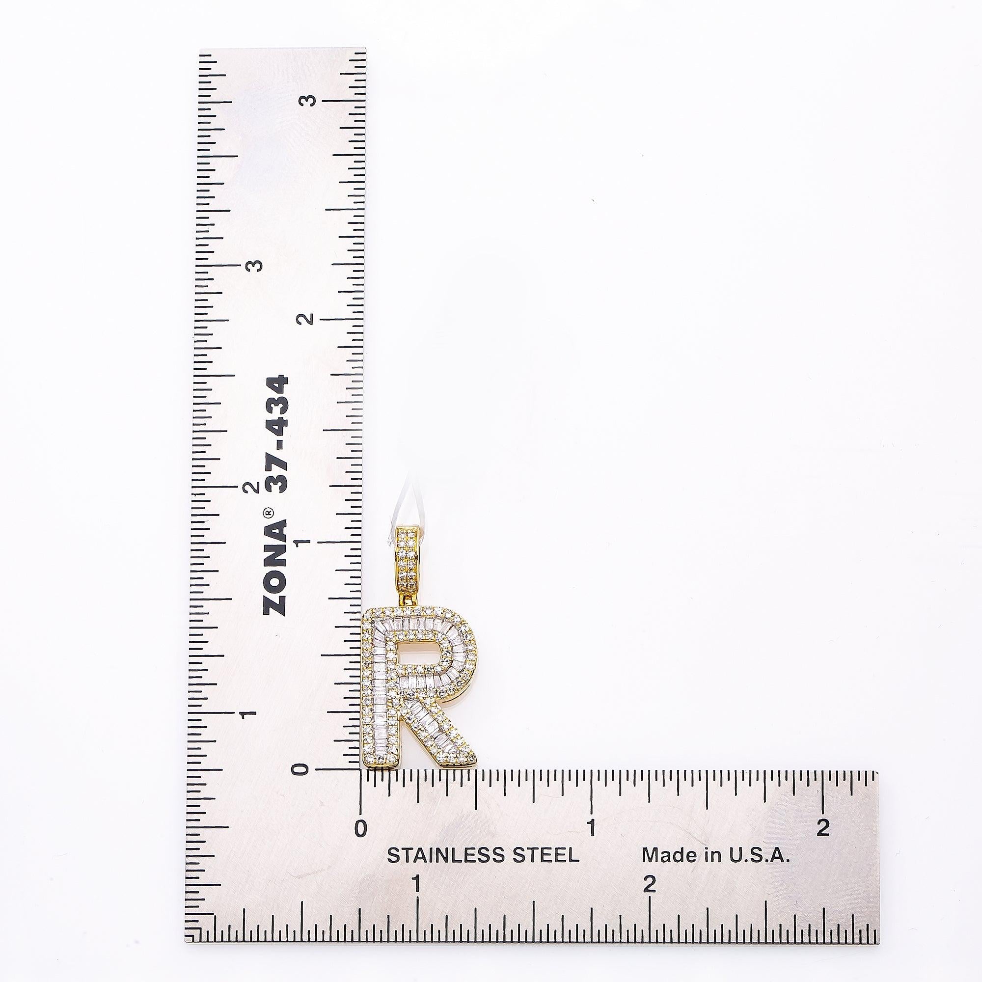 Unisex Diamond Initial R Pendant With .75CT Baguette And Round Diamonds