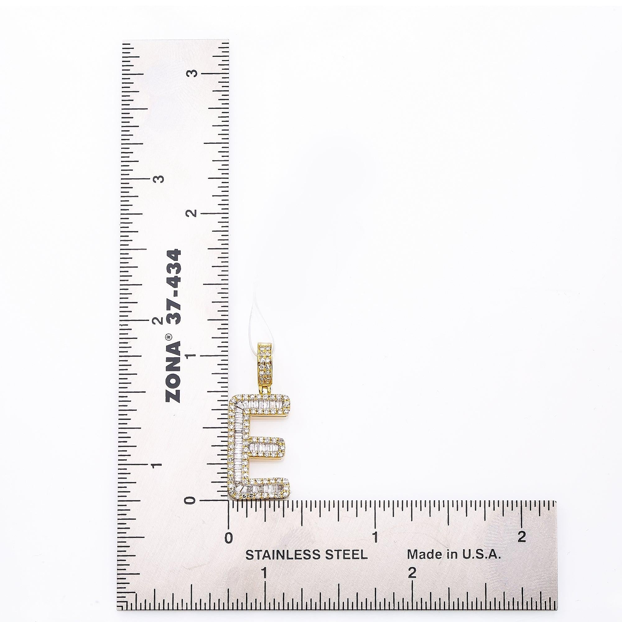 Unisex Diamond Initial E Pendant With .61CT Baguette And Round Diamonds