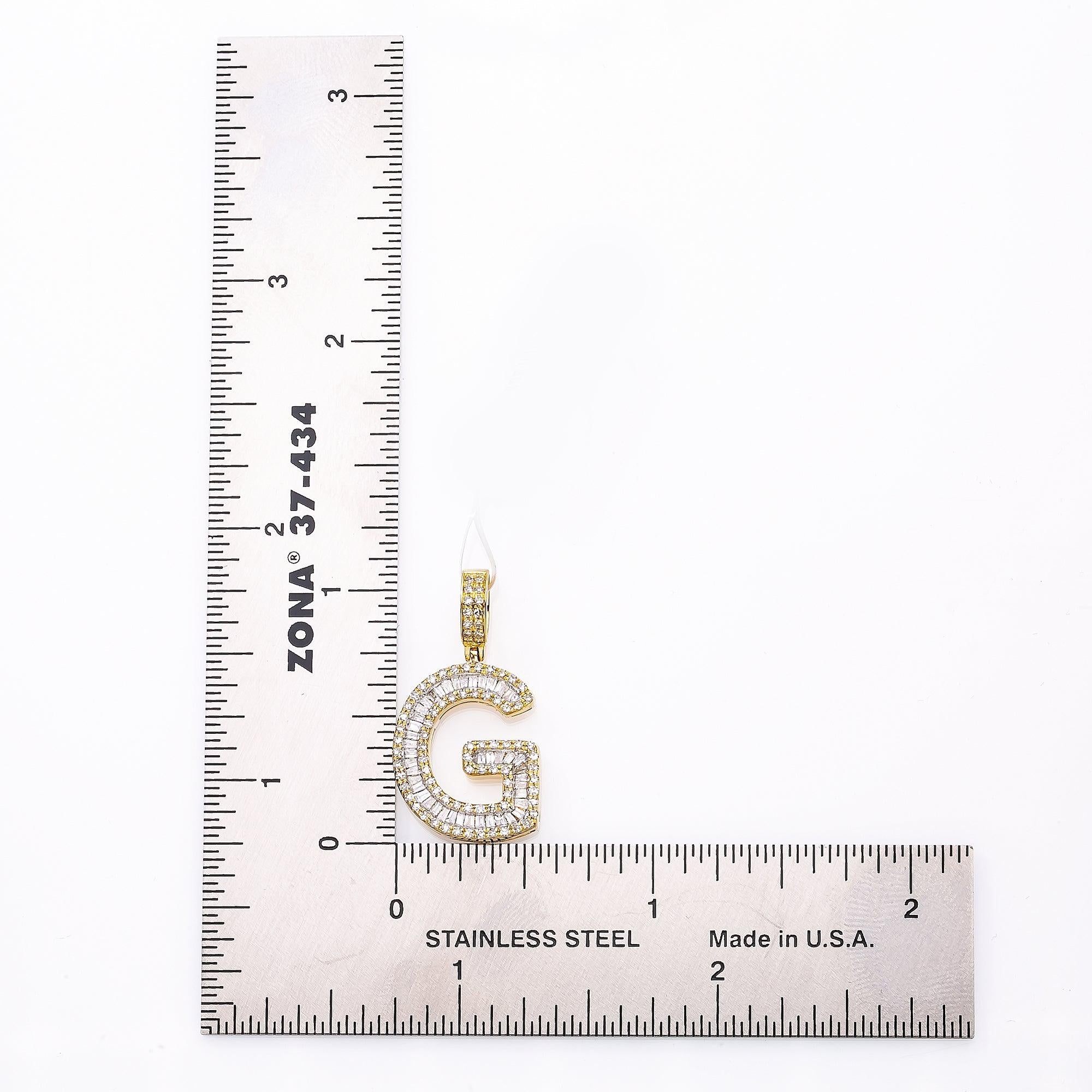 Unisex Diamond Initial G Pendant With 0.67 CT Baguette And Round Diamonds