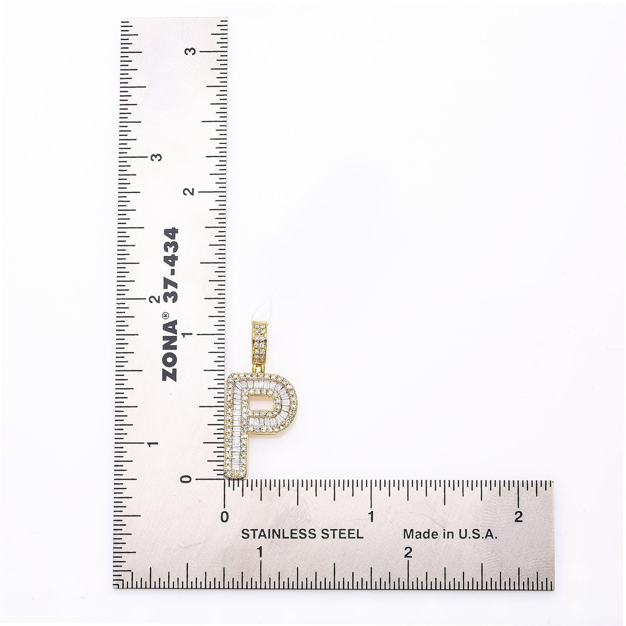 Unisex Diamond Initial P Pendant With 0.62CT Baguette And Round Diamonds