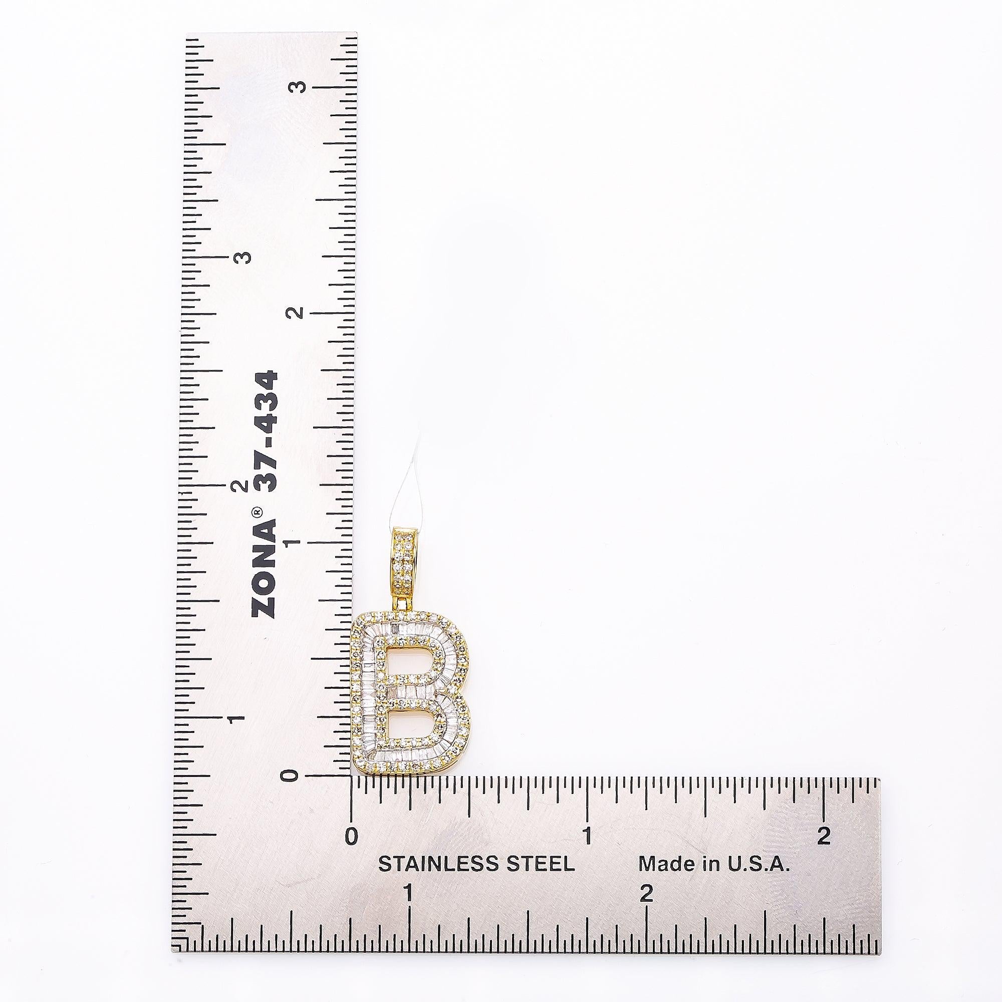 Unisex Diamond Initial B Pendant With 1.08CT Baguette And Round Diamonds