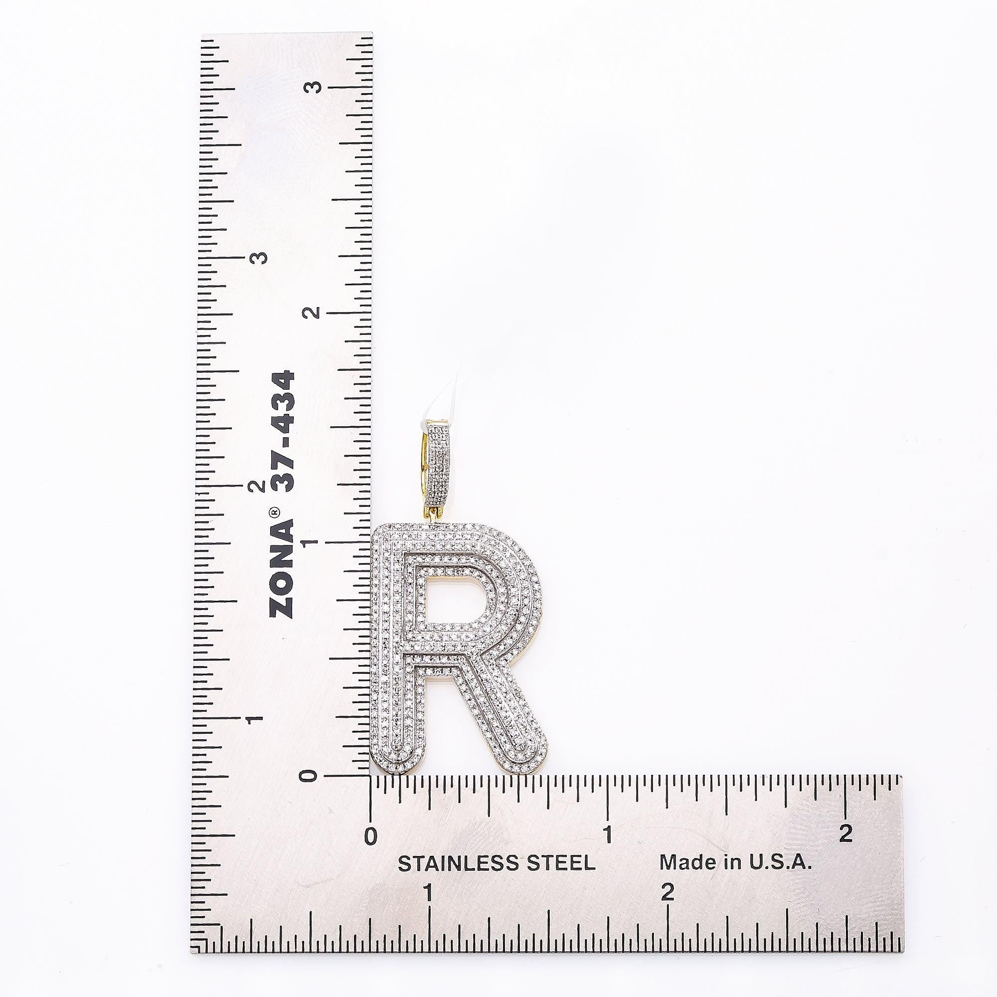 10K WHITE GOLD DIAMOND INITIAL LETTER R PENDANT 0.76 CT