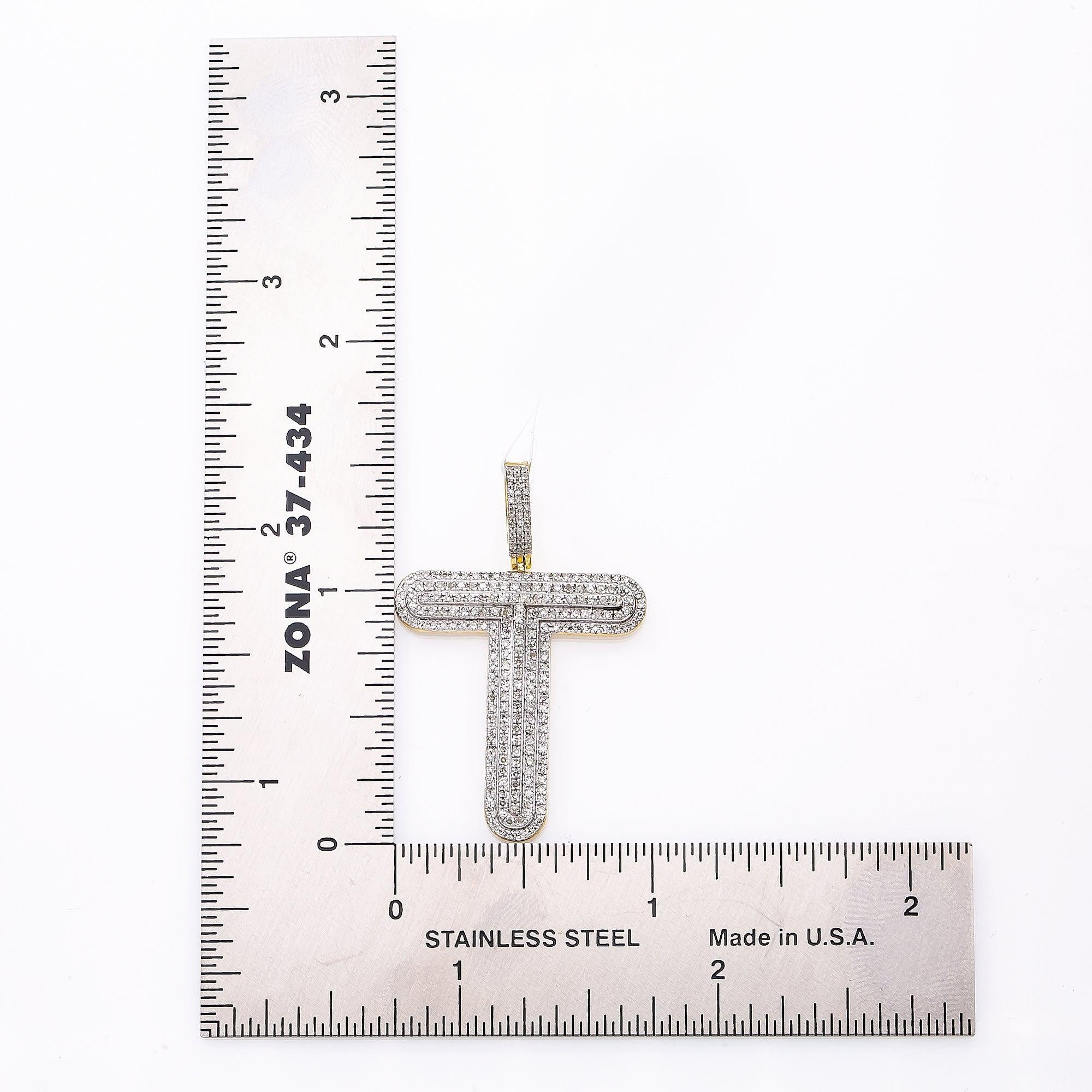 Unisex 14K Yellow Gold Initial T Pendant with .62 CT Diamonds