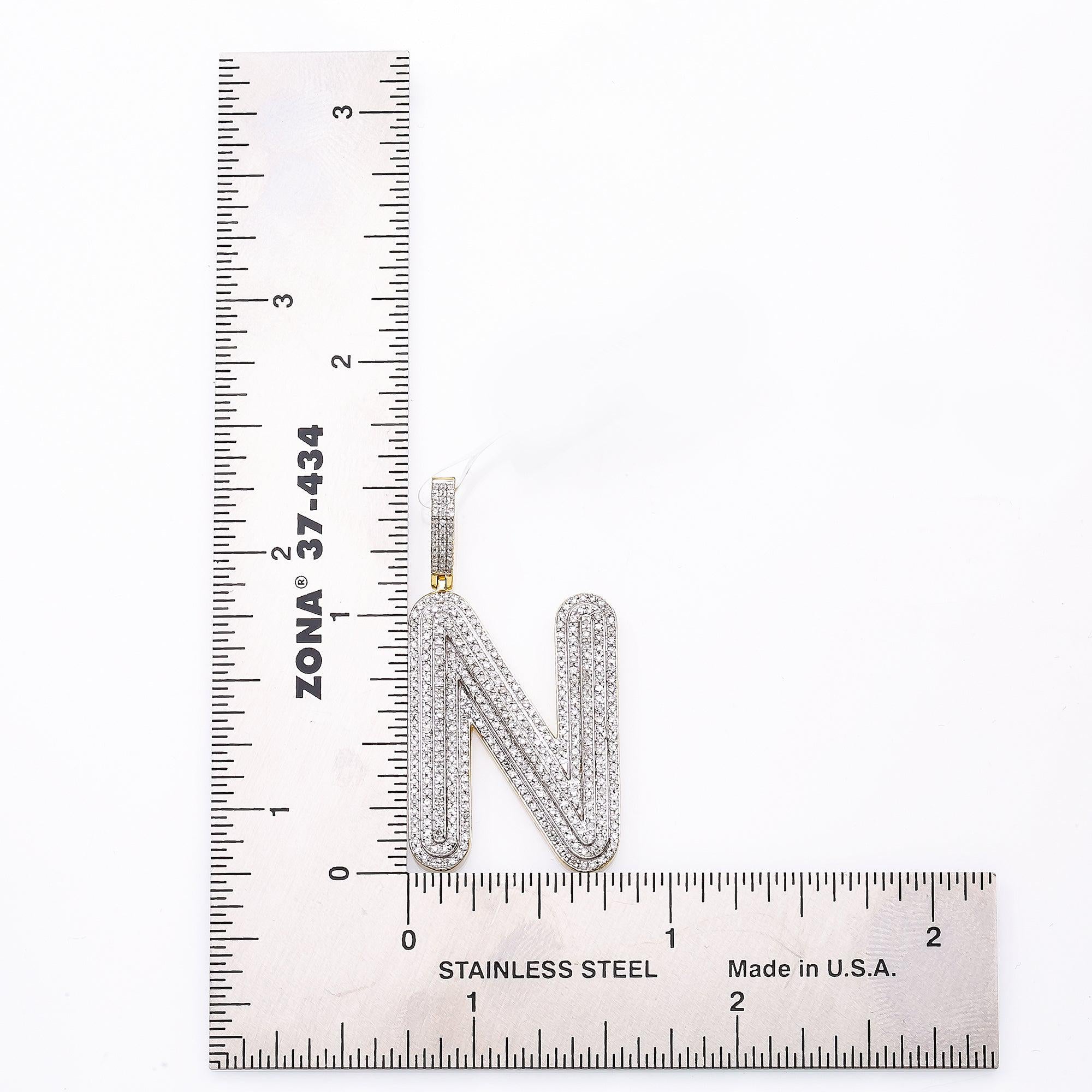 Unisex 14K Yellow Gold Initial N Pendant with .86 CT Diamonds