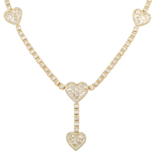 10K GOLD BAGUETTE AND ROUND DIAMOND HEART CHAIN 7.95 CT