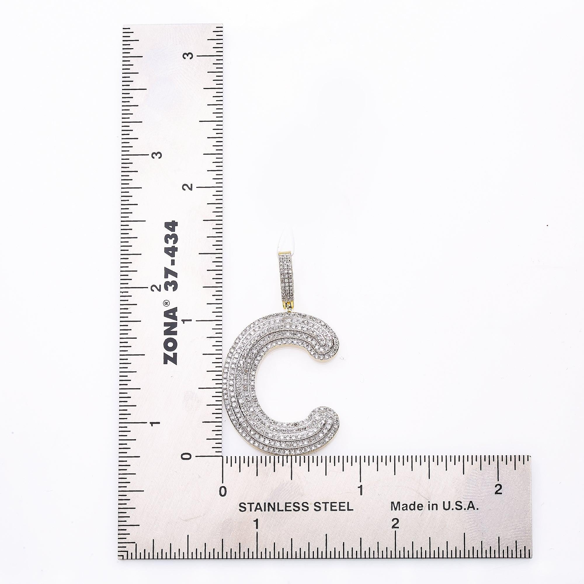 Unisex 10K White Gold Initial C Pendant with .76 CT Diamonds