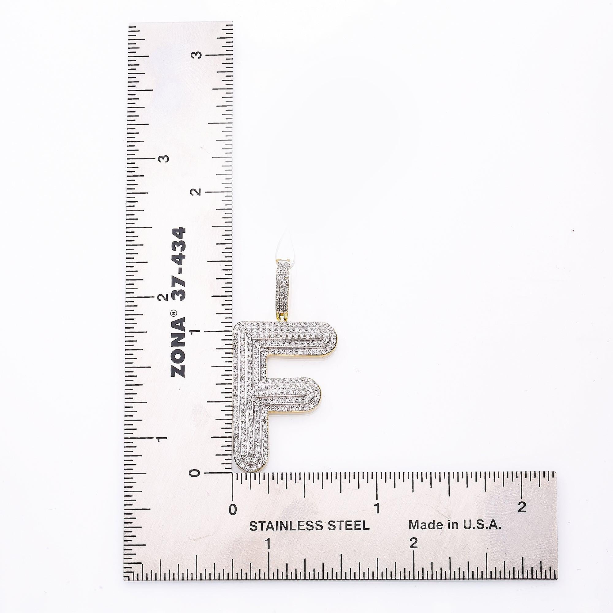 Unisex 10K Yellow Gold Initial F Pendant with .68 CT Diamonds