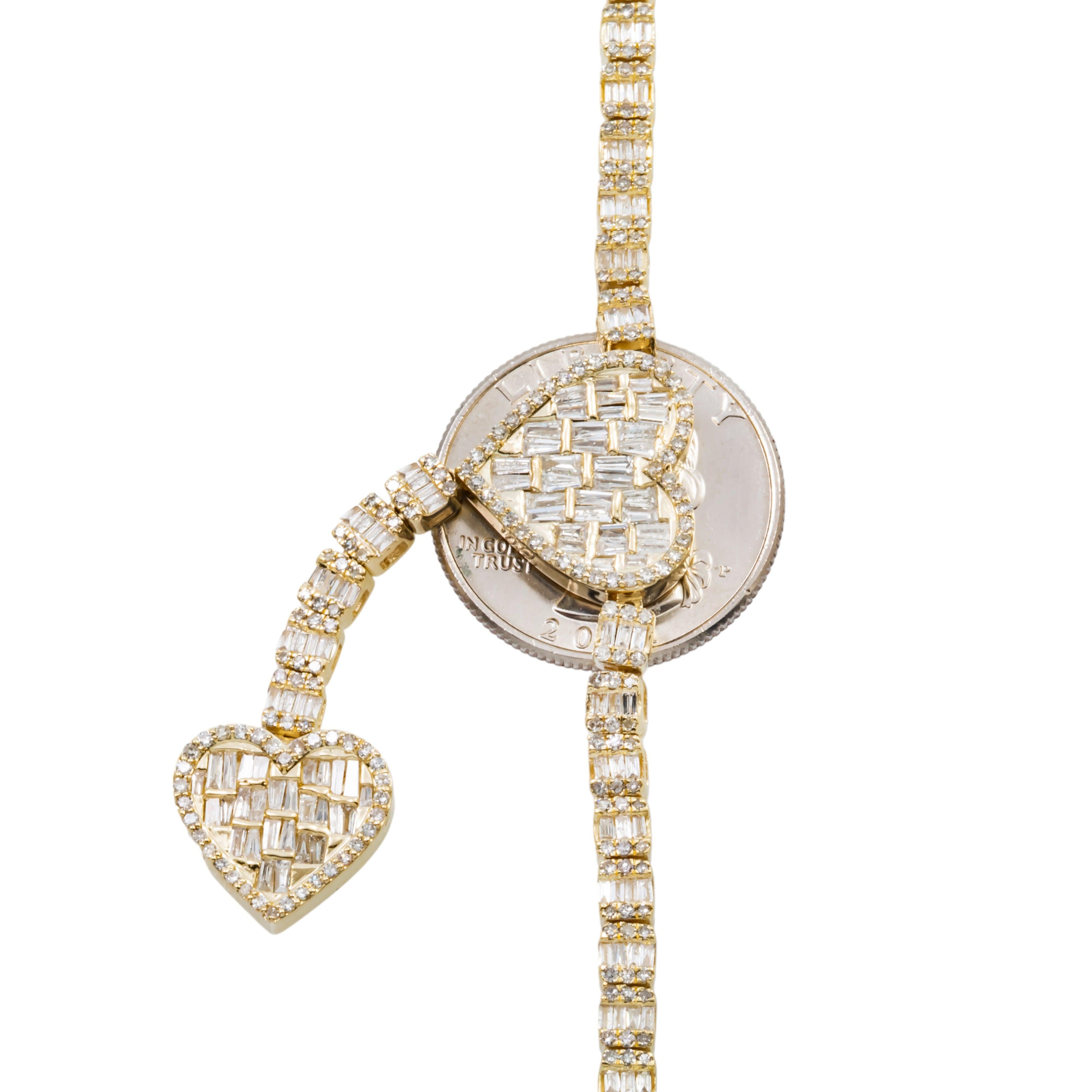10K GOLD BAGUETTE AND ROUND DIAMOND HEART CHAIN 7.95 CT