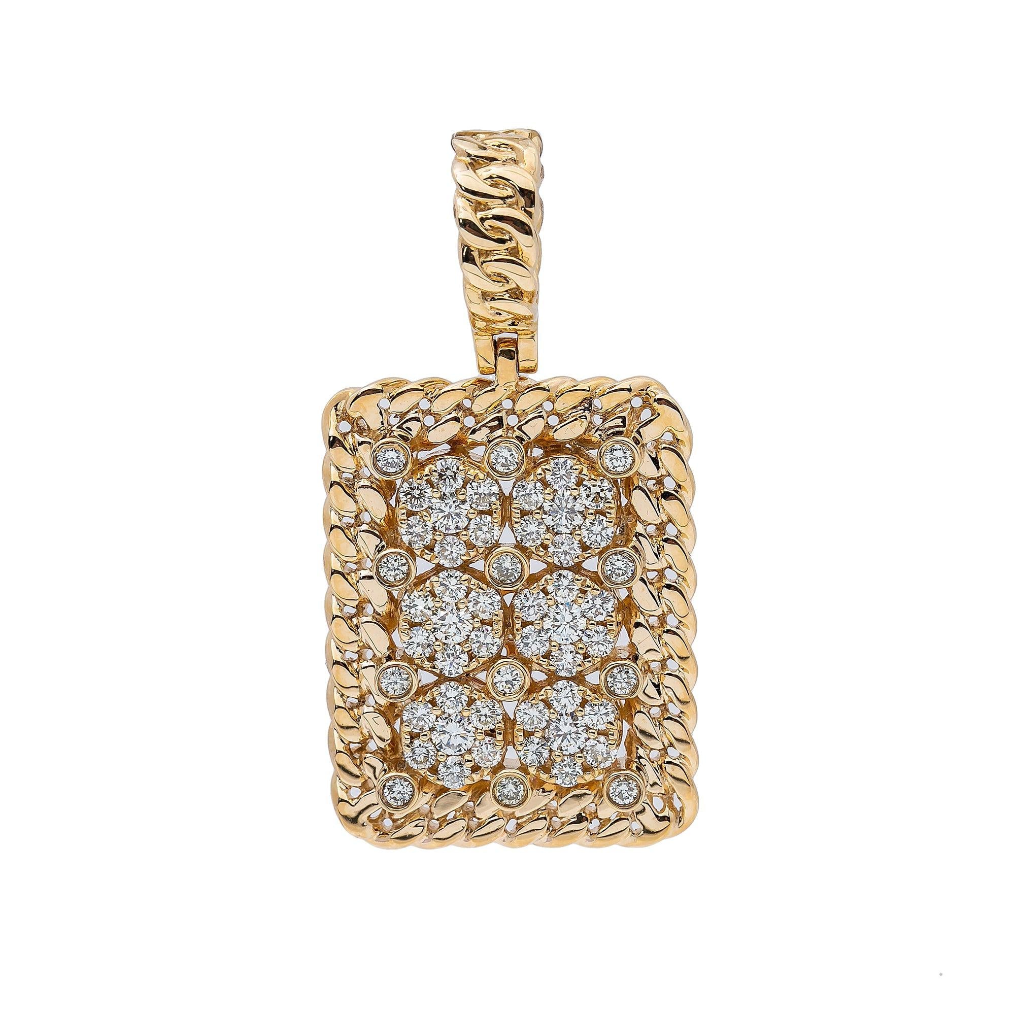 14K Yellow Gold Diamond Rectangular Pendant