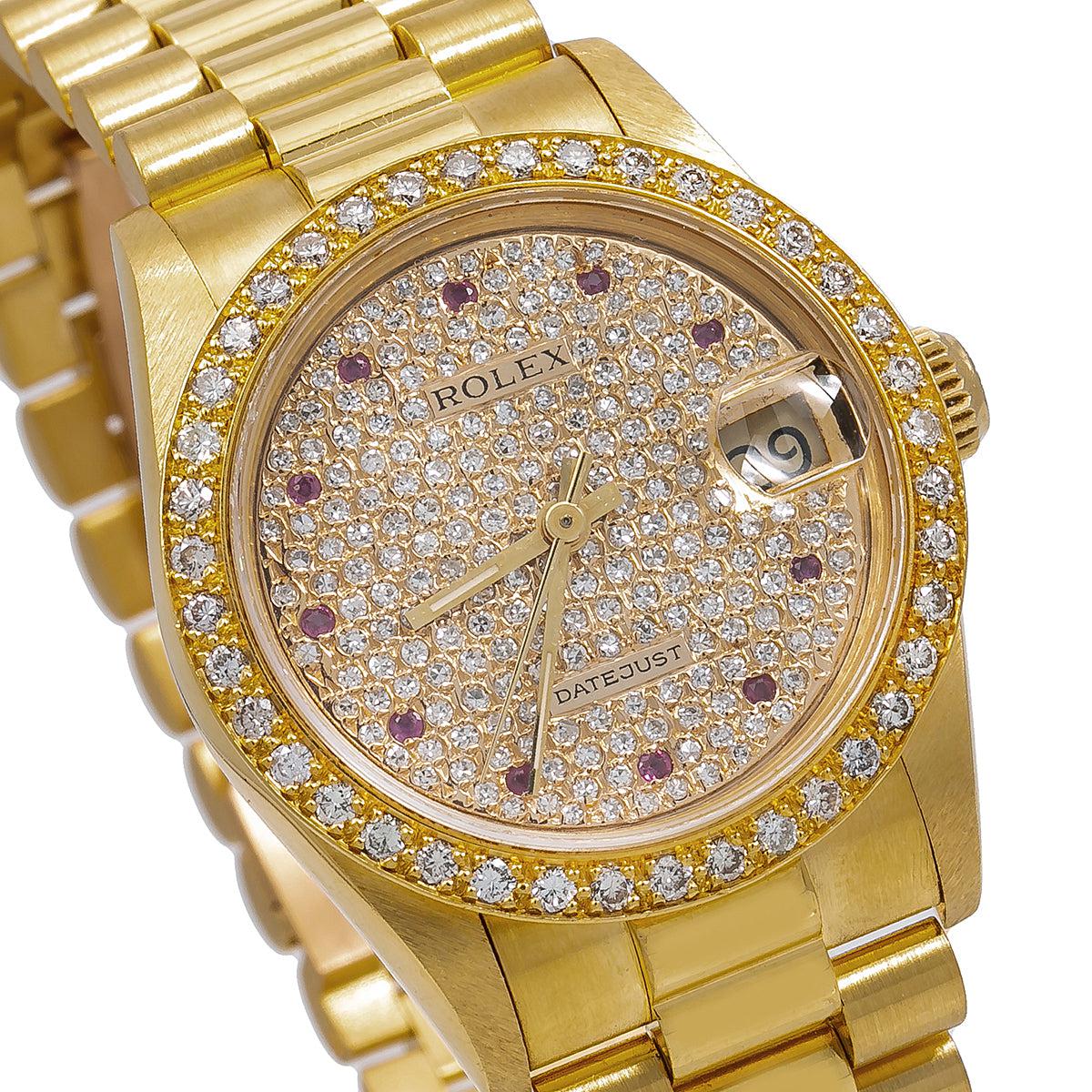 Rolex Datejust Diamond Watch, President 68278 31mm, Champagne Diamond Dial With Yellow Gold Bracelet