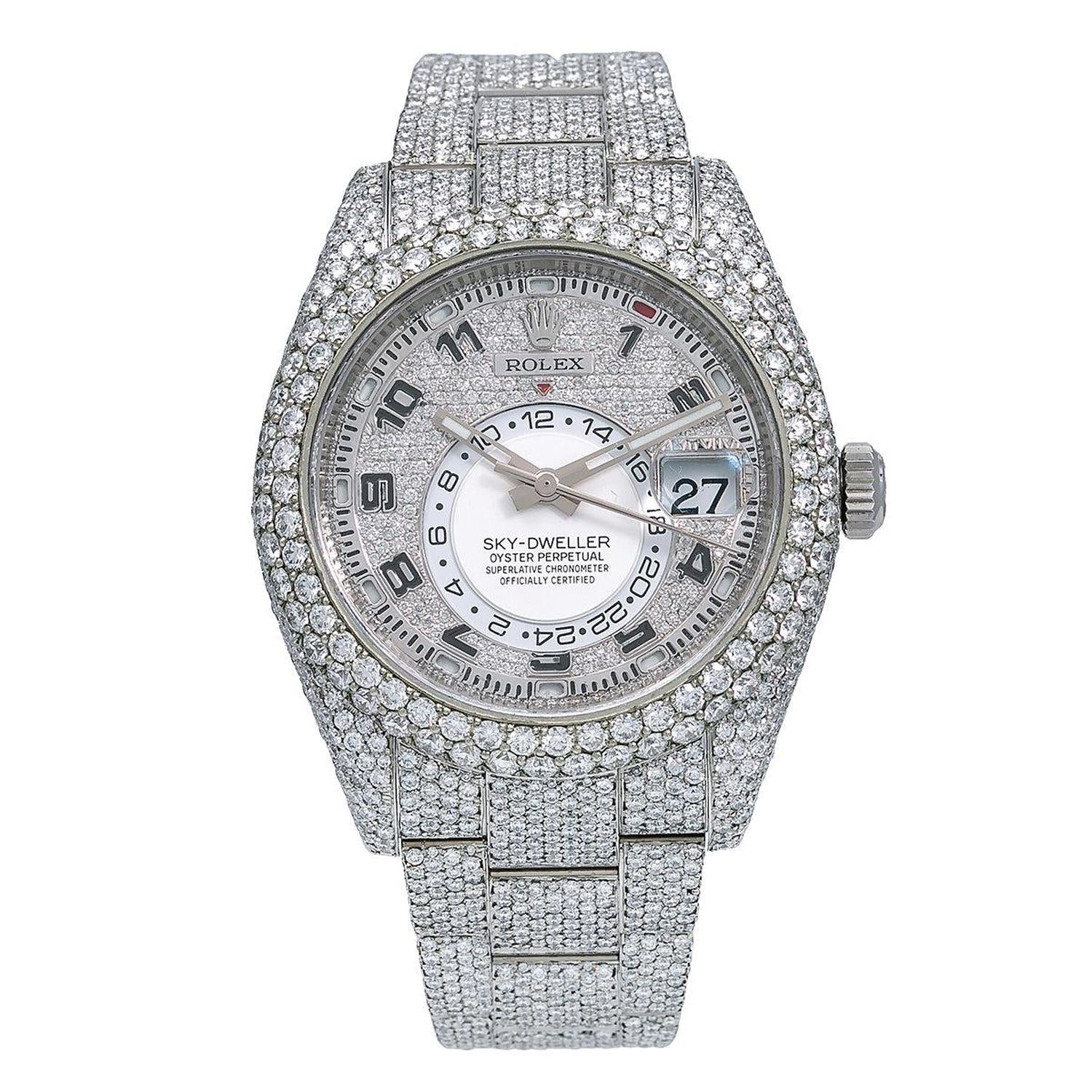 Rolex Sky-Dweller 42MM 326934 Diamond Paved Arabic Dial Diamond Bezel Full Diamond Oyster Bracelet 22.94ct
