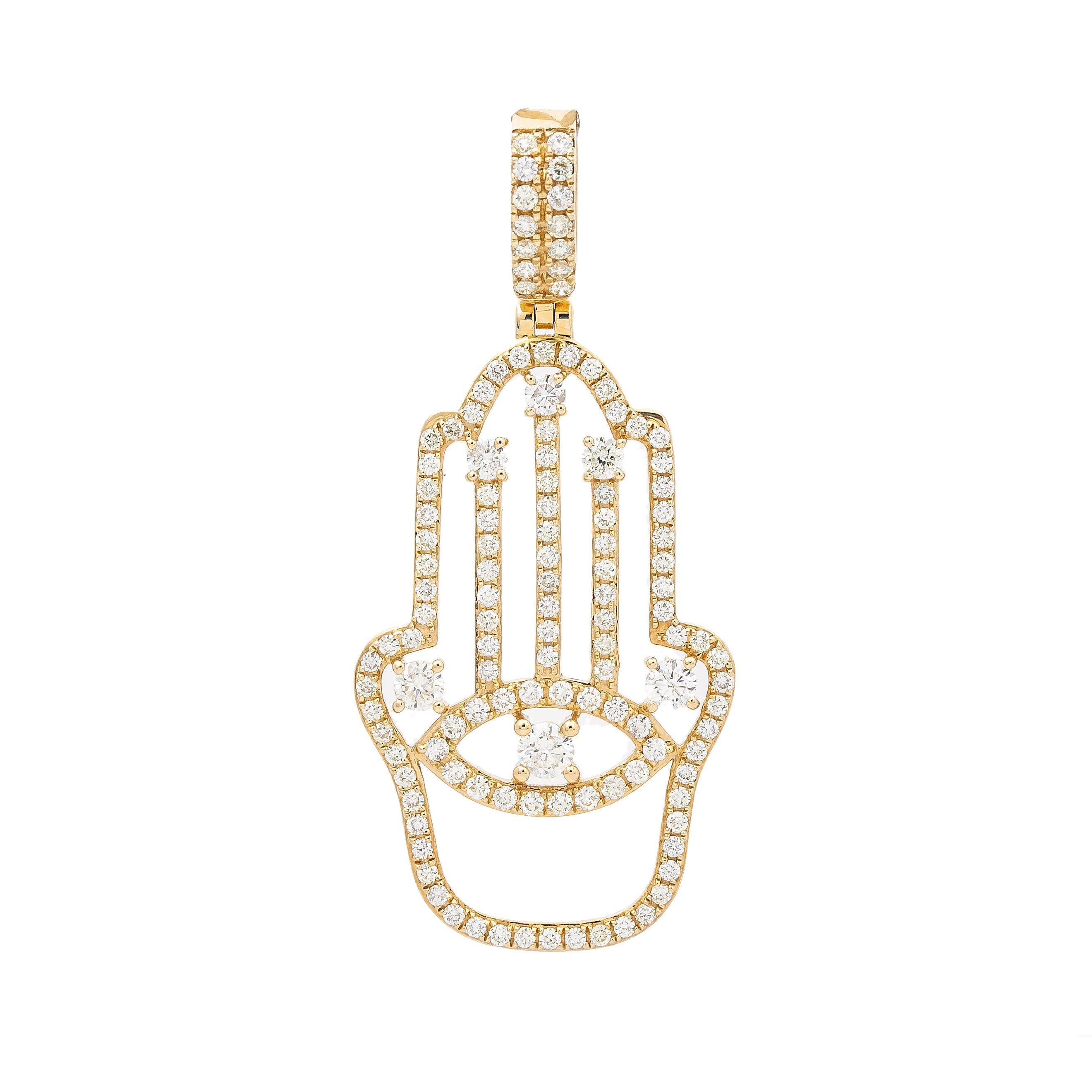 14K Yellow Gold Diamond Hamsa Pendant