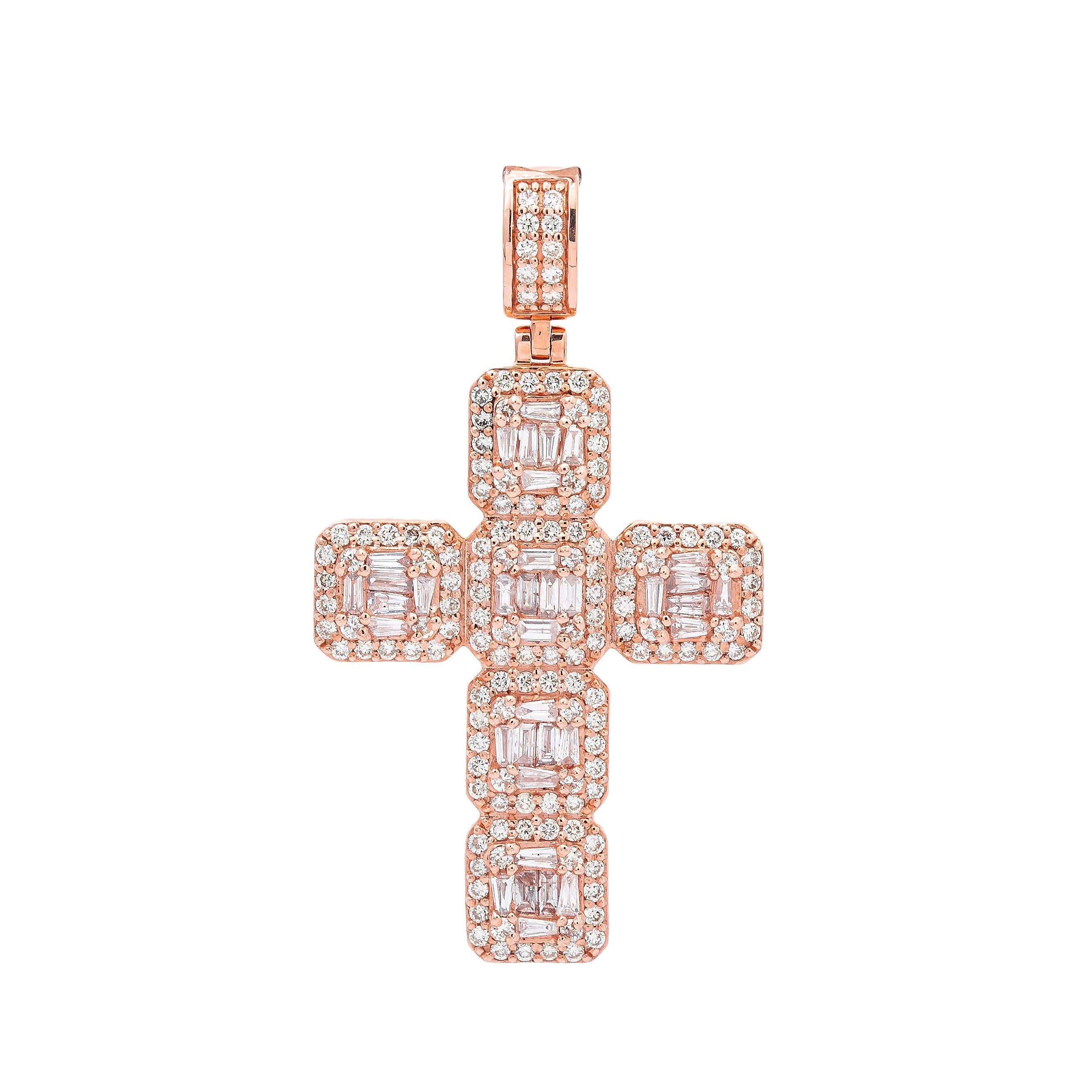 14K Rose Gold Diamond Cross Pendant