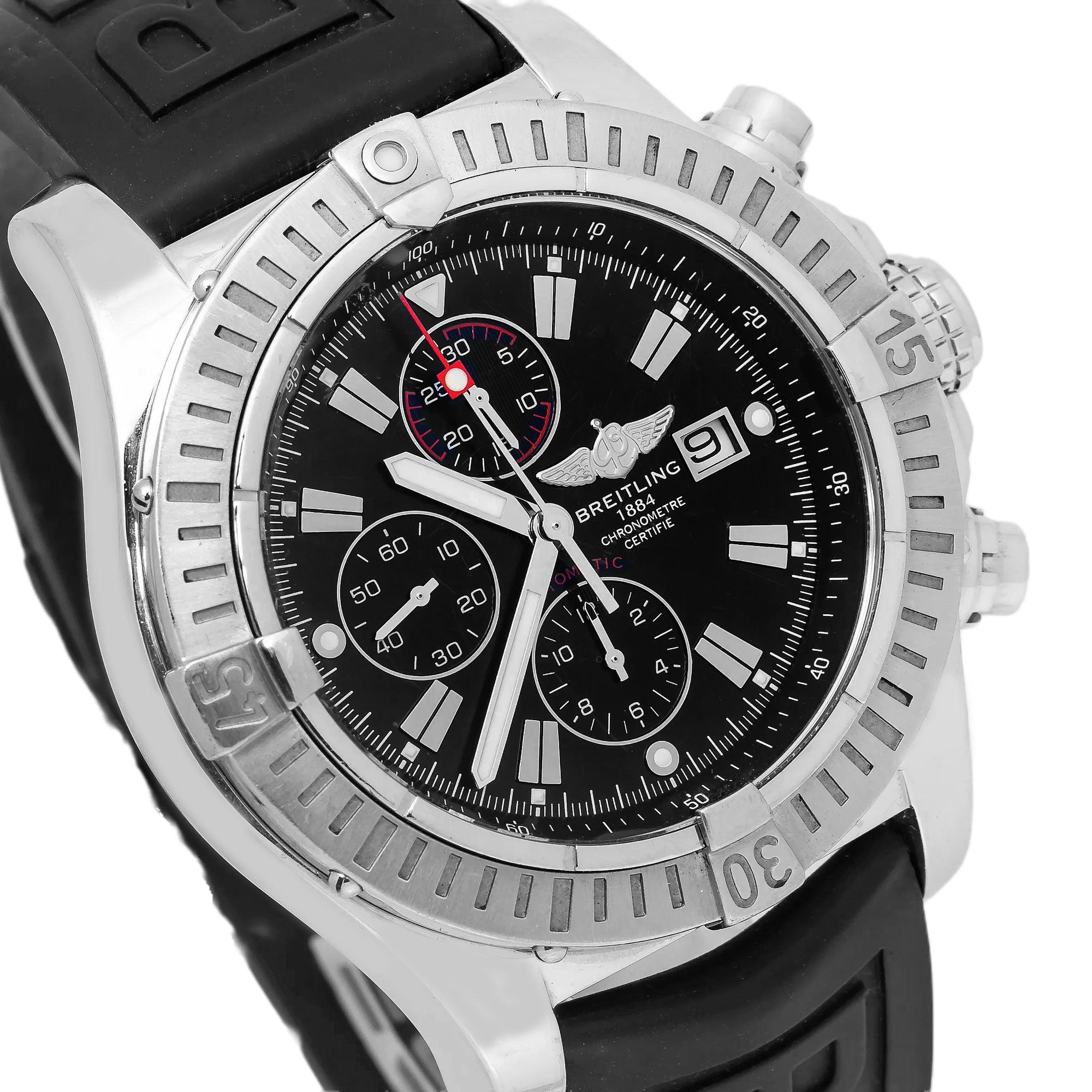 Breitling Super Avenger A13370 48MM Black Dial With Rubber Bracelet