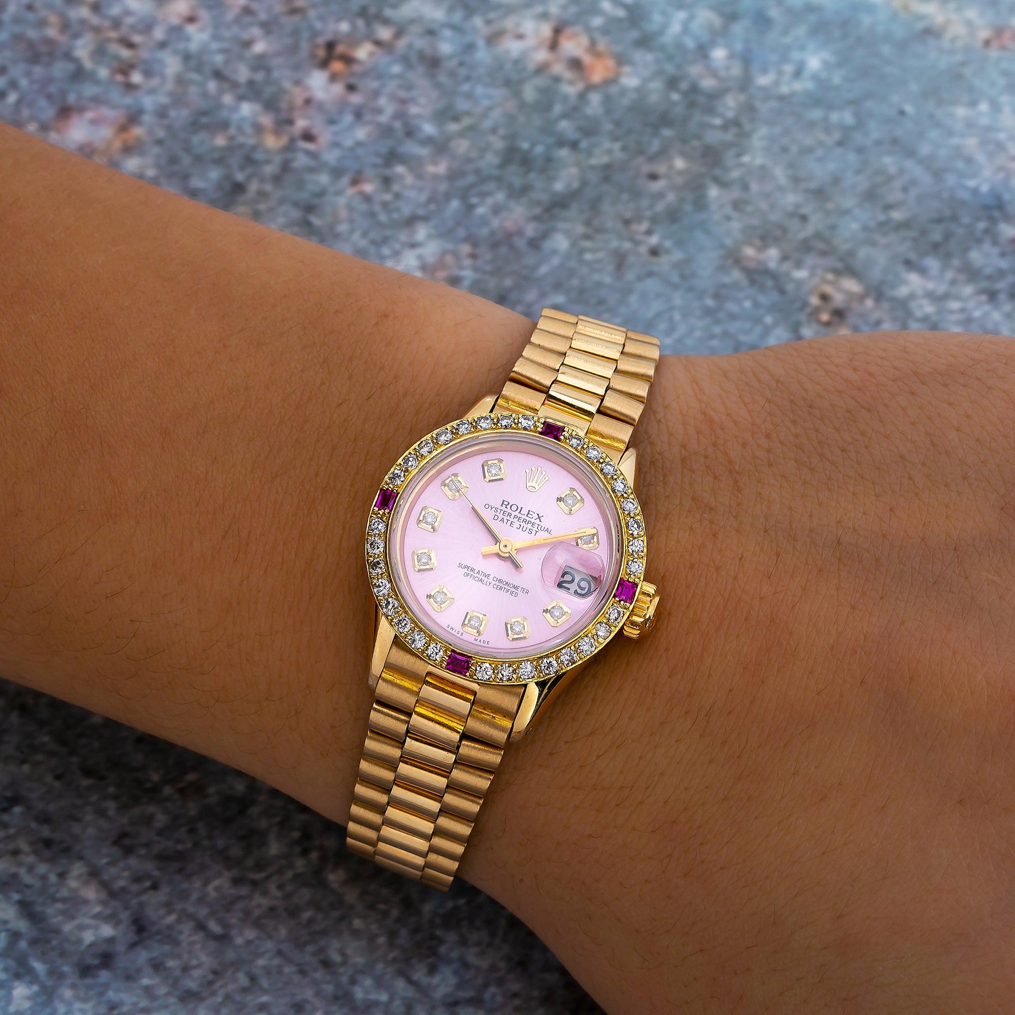 Rolex DateJust 6517 26MM Pink Diamond Dial With Yellow Gold Bracelet