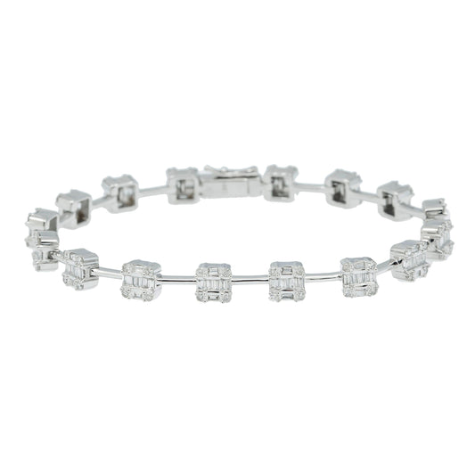 14K GOLD BAGUETTE AND ROUND DIAMONDS SQUARE BRACELET 2.19 CT