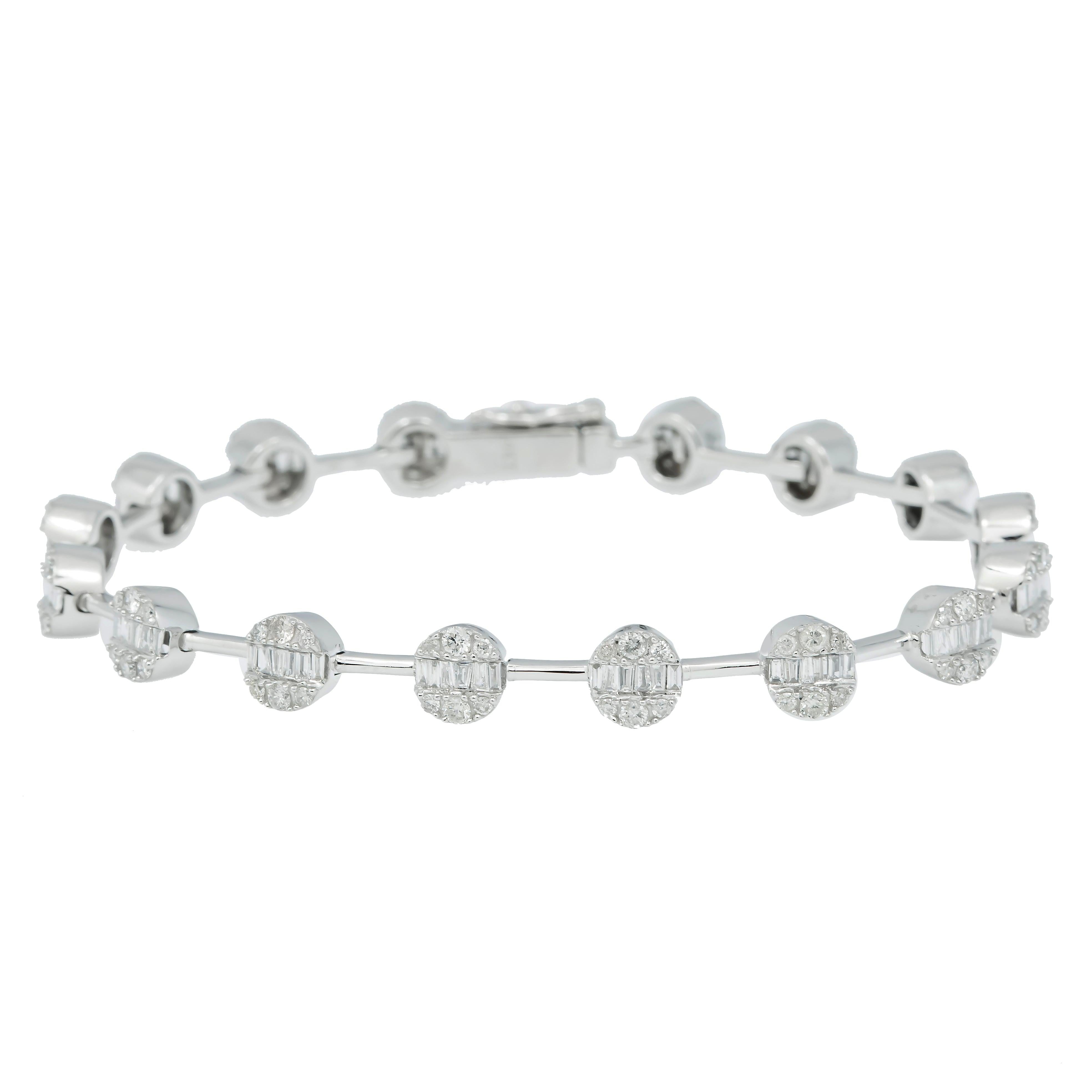 14K GOLD BAGUETTE AND ROUND DIAMONDS CIRCLE BRACELET 2.32 CT