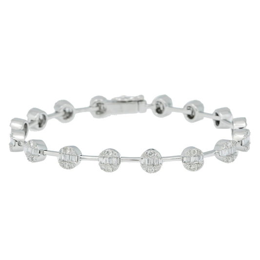 14K GOLD BAGUETTE AND ROUND DIAMONDS CIRCLE BRACELET 2.32 CT